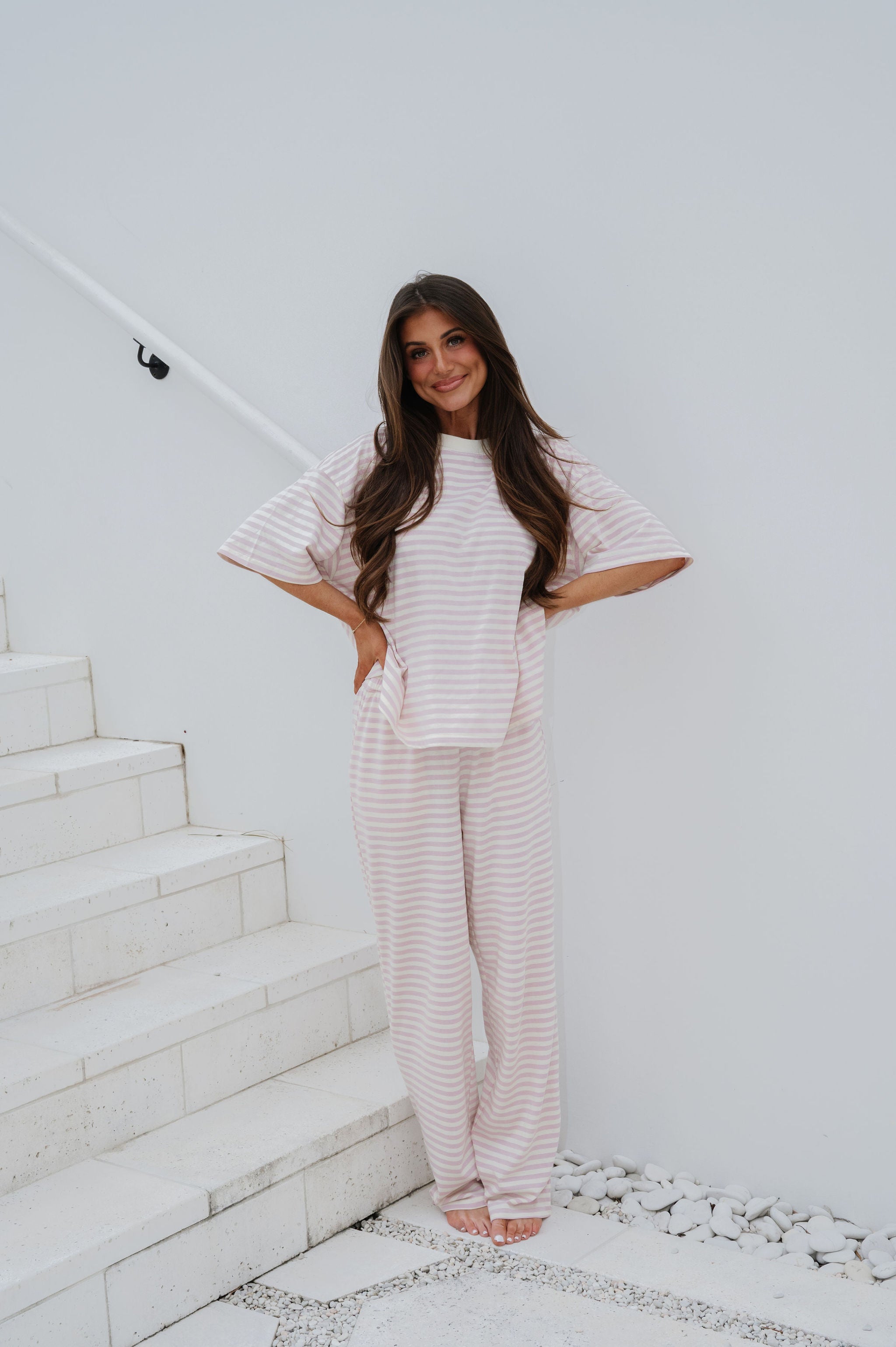 Quince Striped Pants Set-Light Lilac Pink
