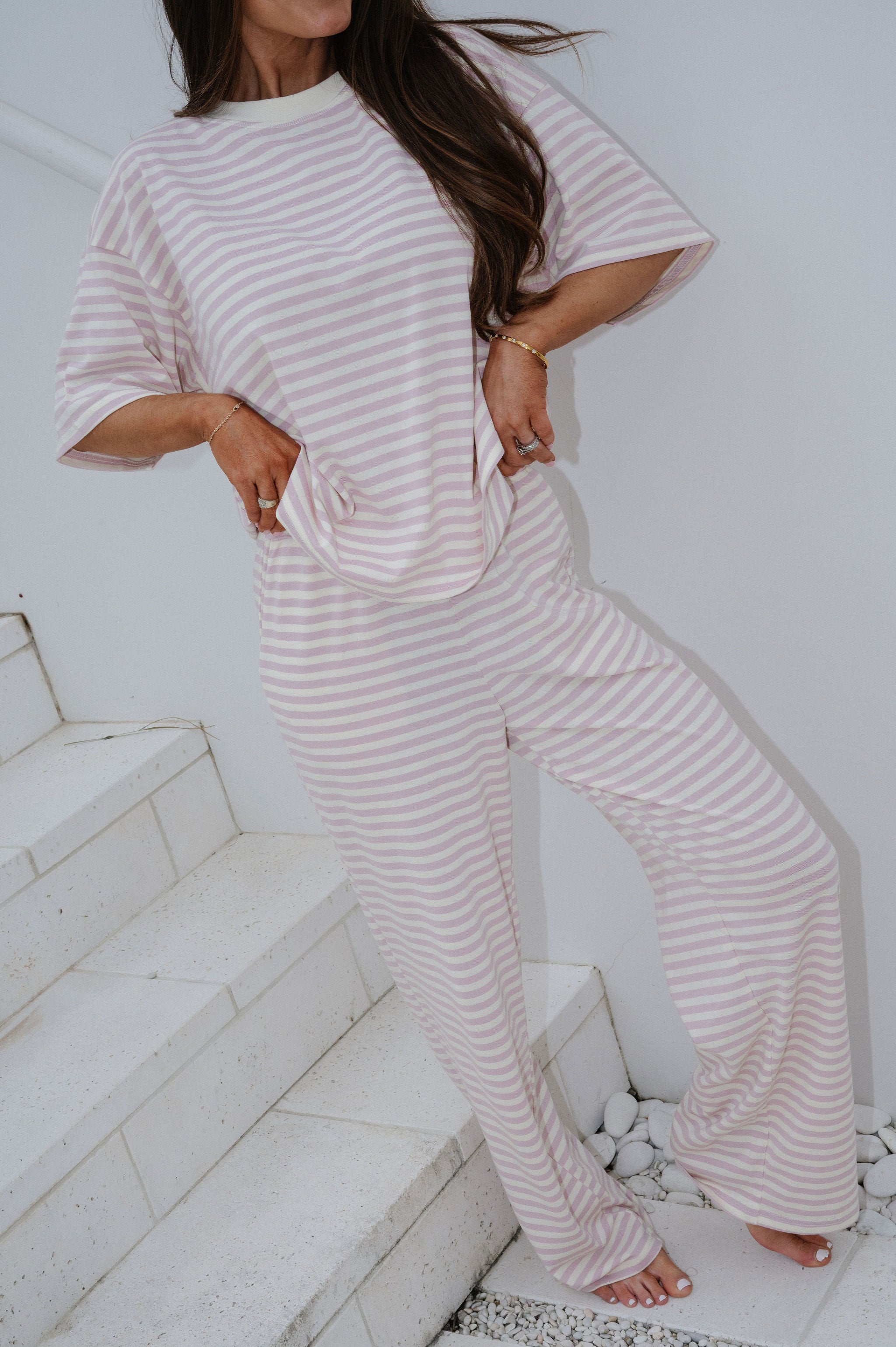 Quince Striped Pants Set-Light Lilac Pink