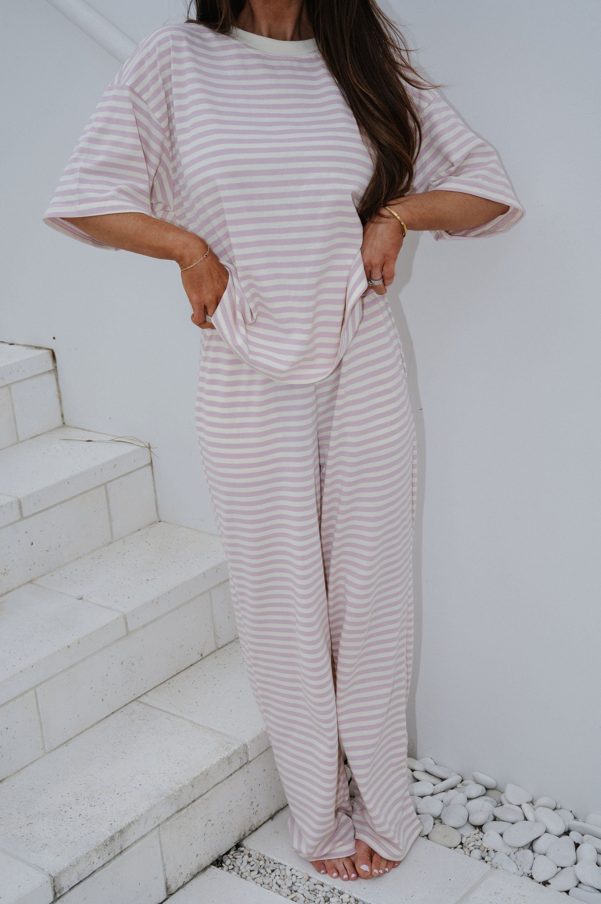 Quince Striped Pants Set-Light Lilac Pink