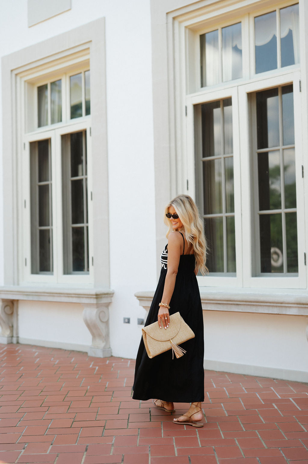 Larks Linen Midi Dress-Black/White