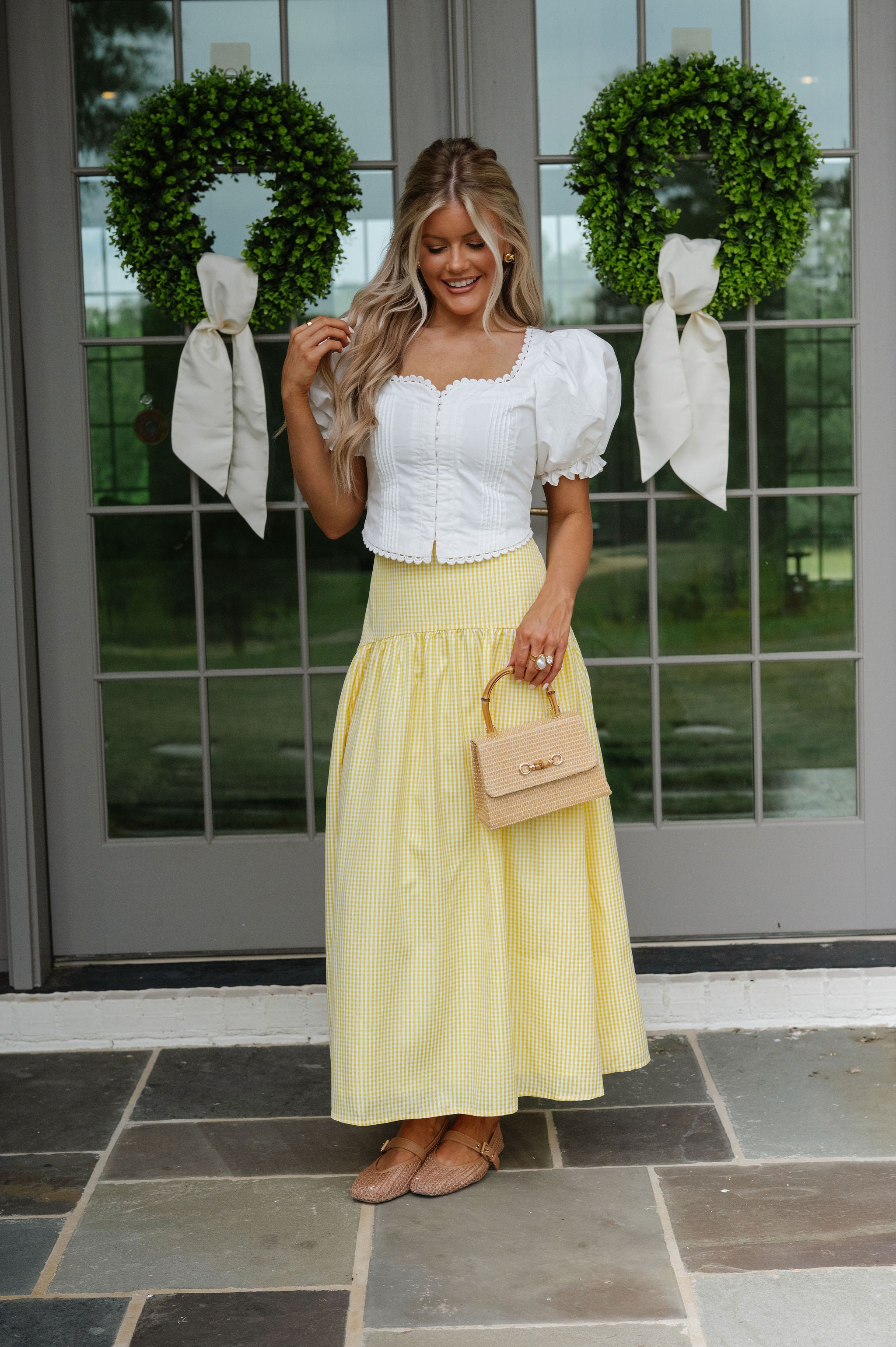 Stevie Gingham Maxi Skirt-Lemon/White
