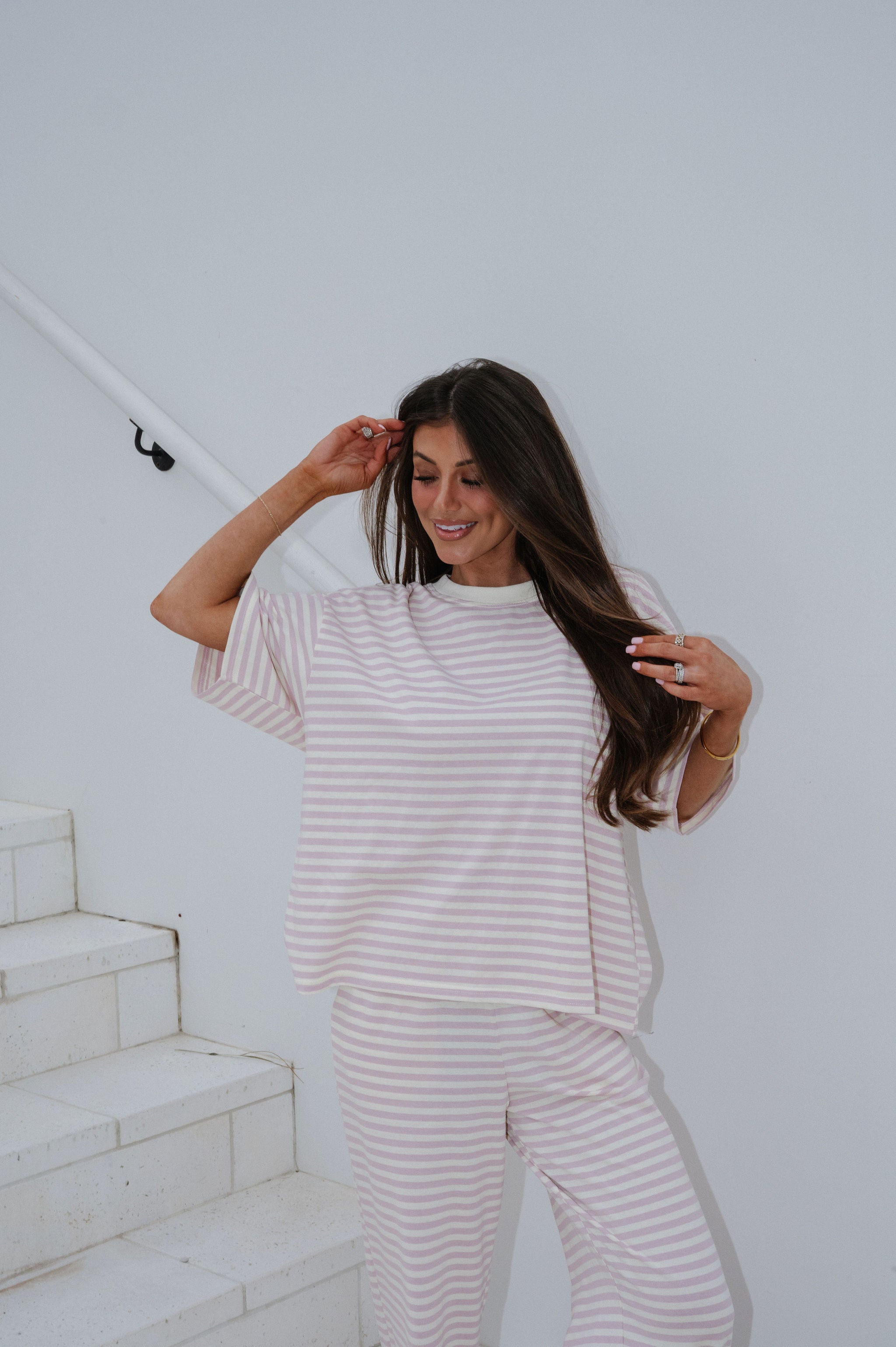 Quince Striped Pants Set-Light Lilac Pink