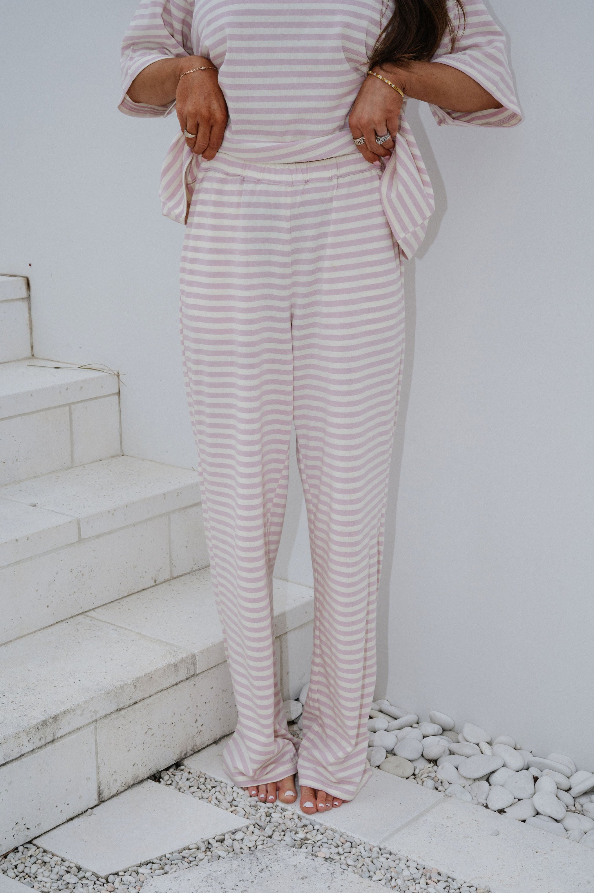 Quince Striped Pants Set-Light Lilac Pink