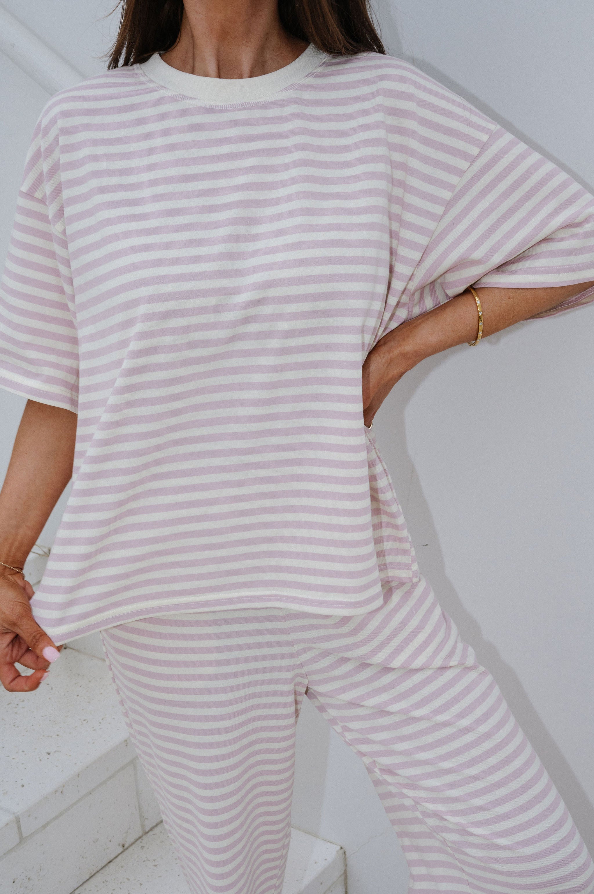 Quince Striped Pants Set-Light Lilac Pink