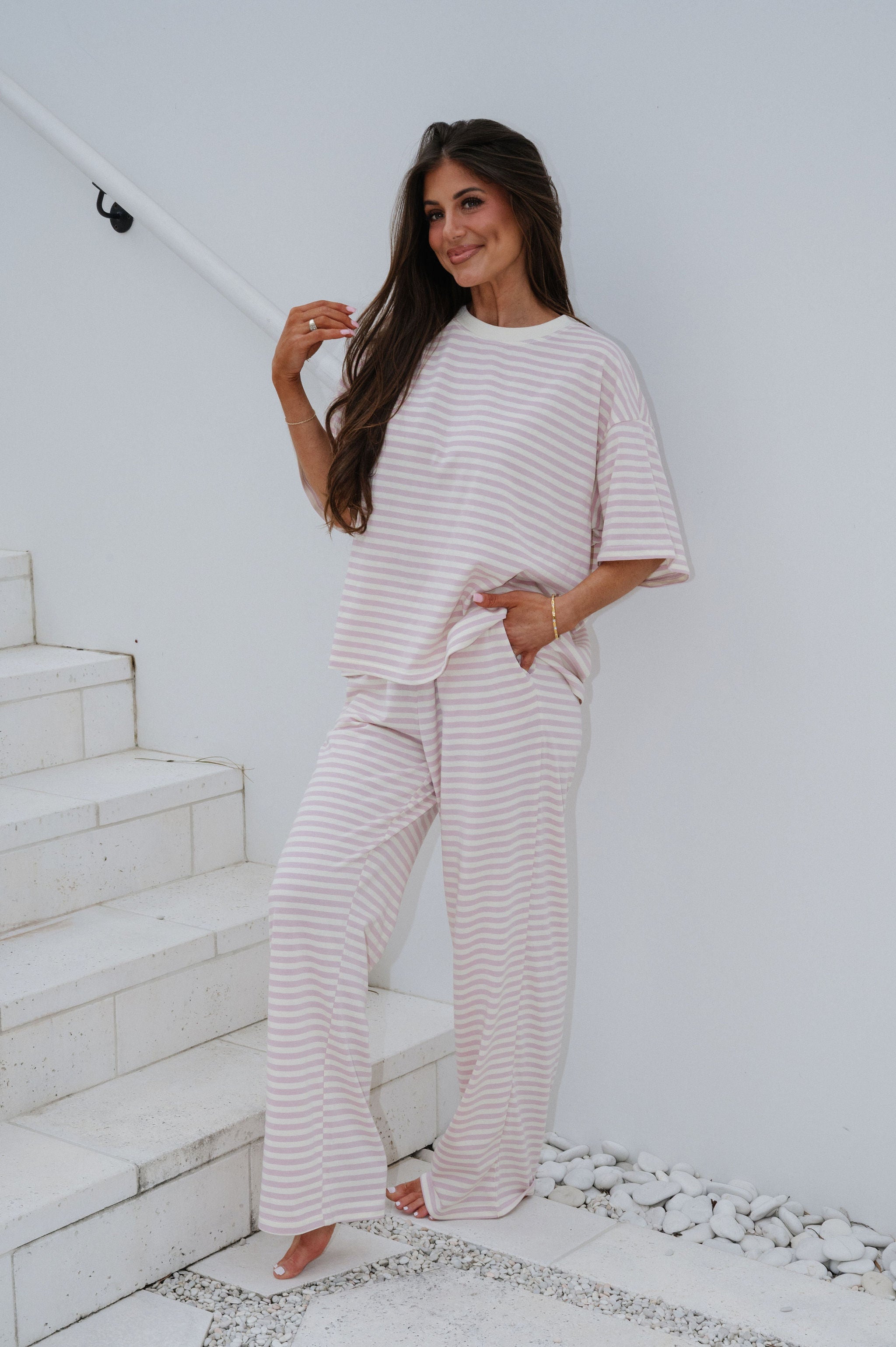 Quince Striped Pants Set-Light Lilac Pink