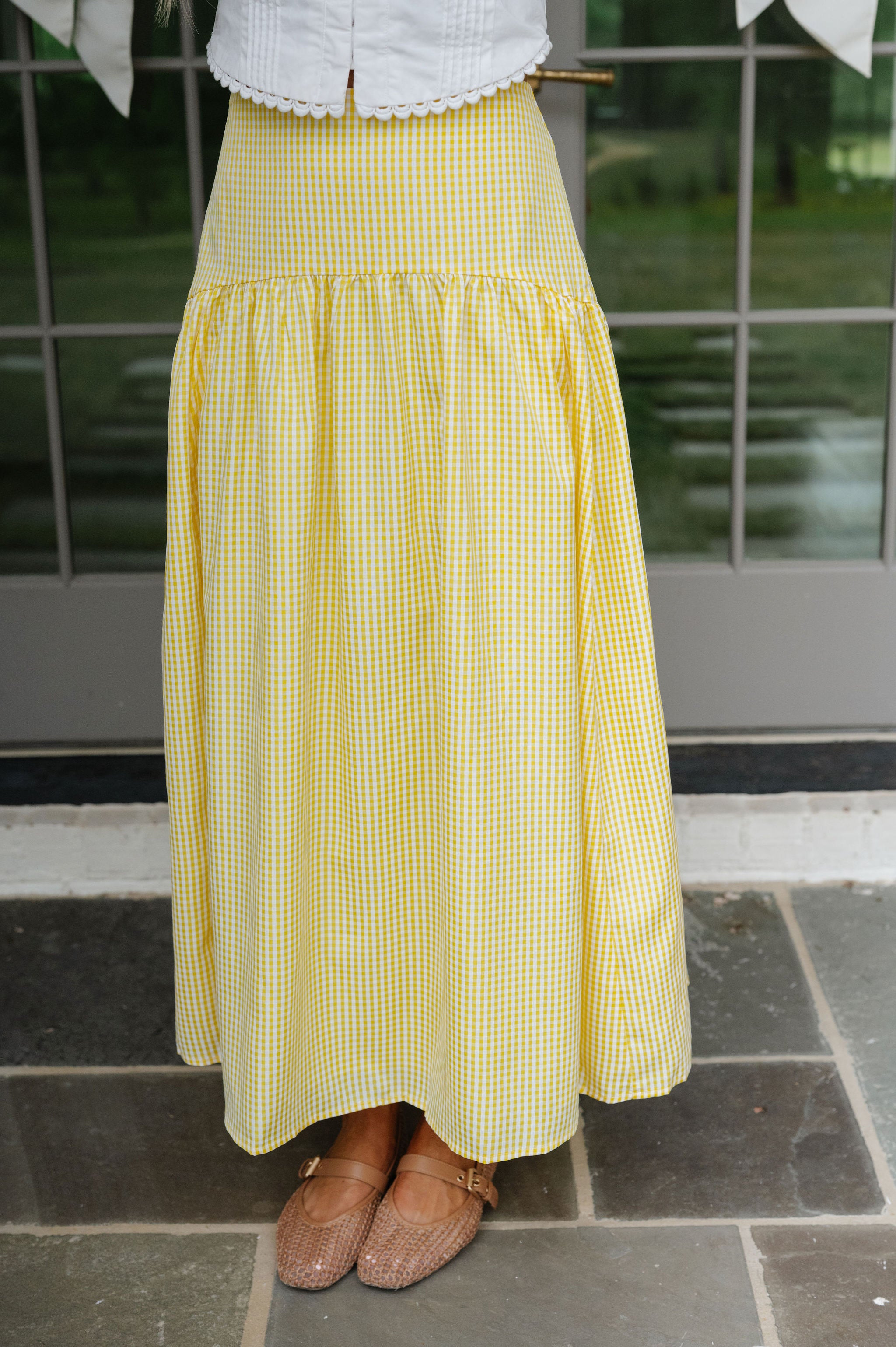 Stevie Gingham Maxi Skirt-Lemon/White