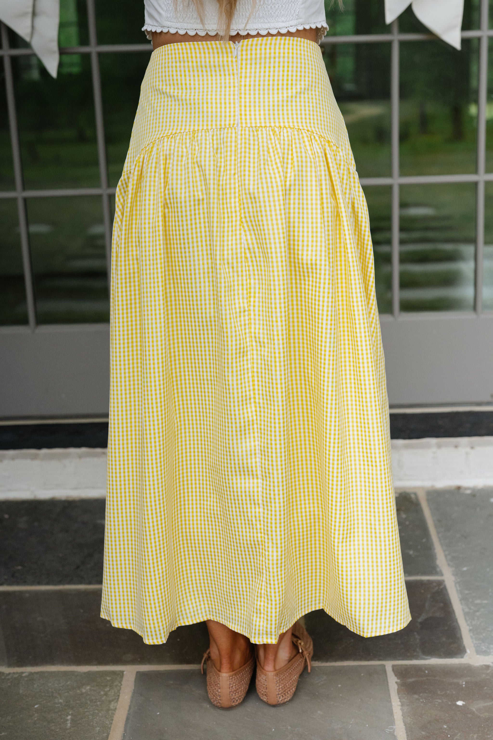 Stevie Gingham Maxi Skirt-Lemon/White