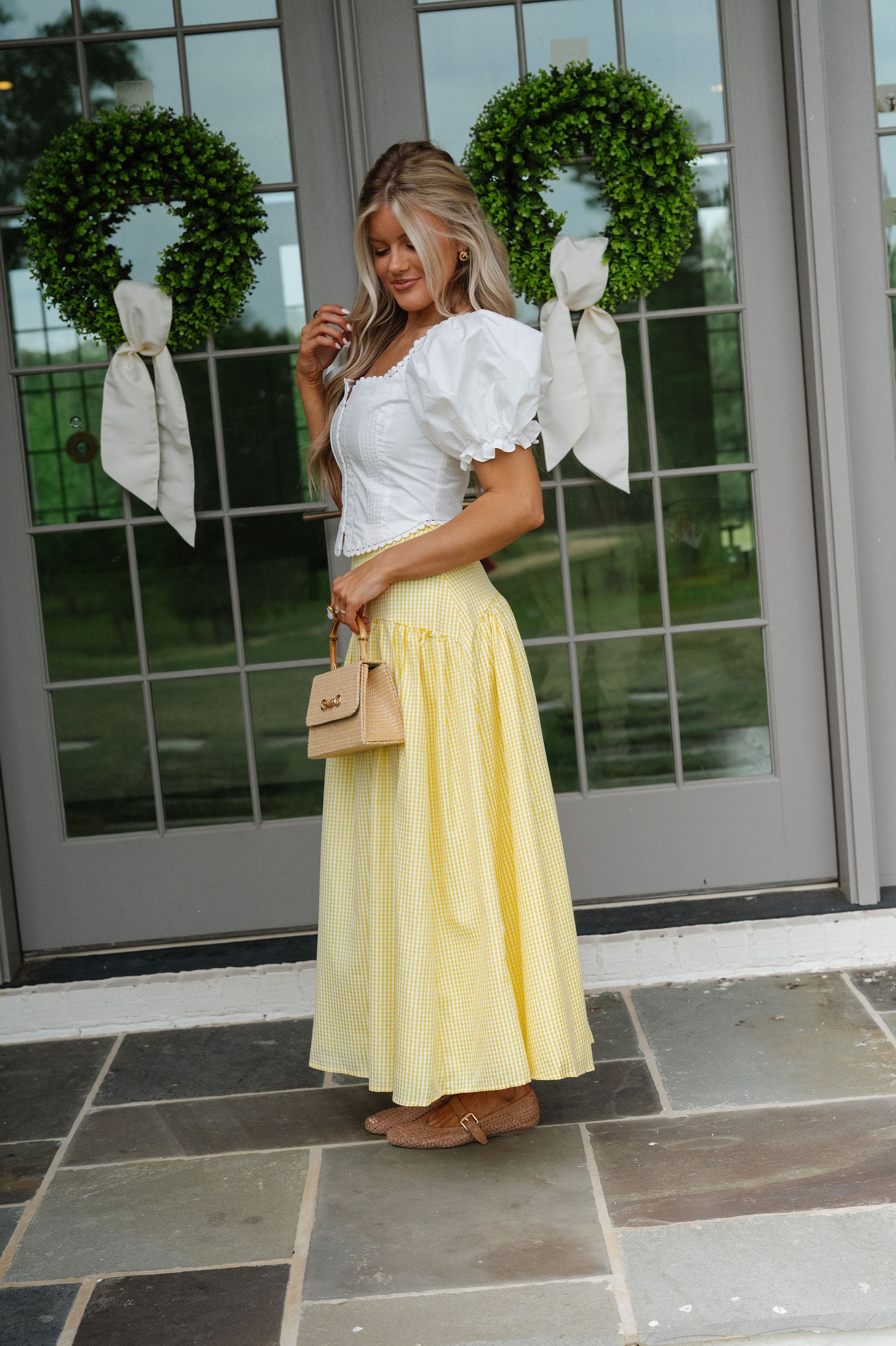 Stevie Gingham Maxi Skirt-Lemon/White