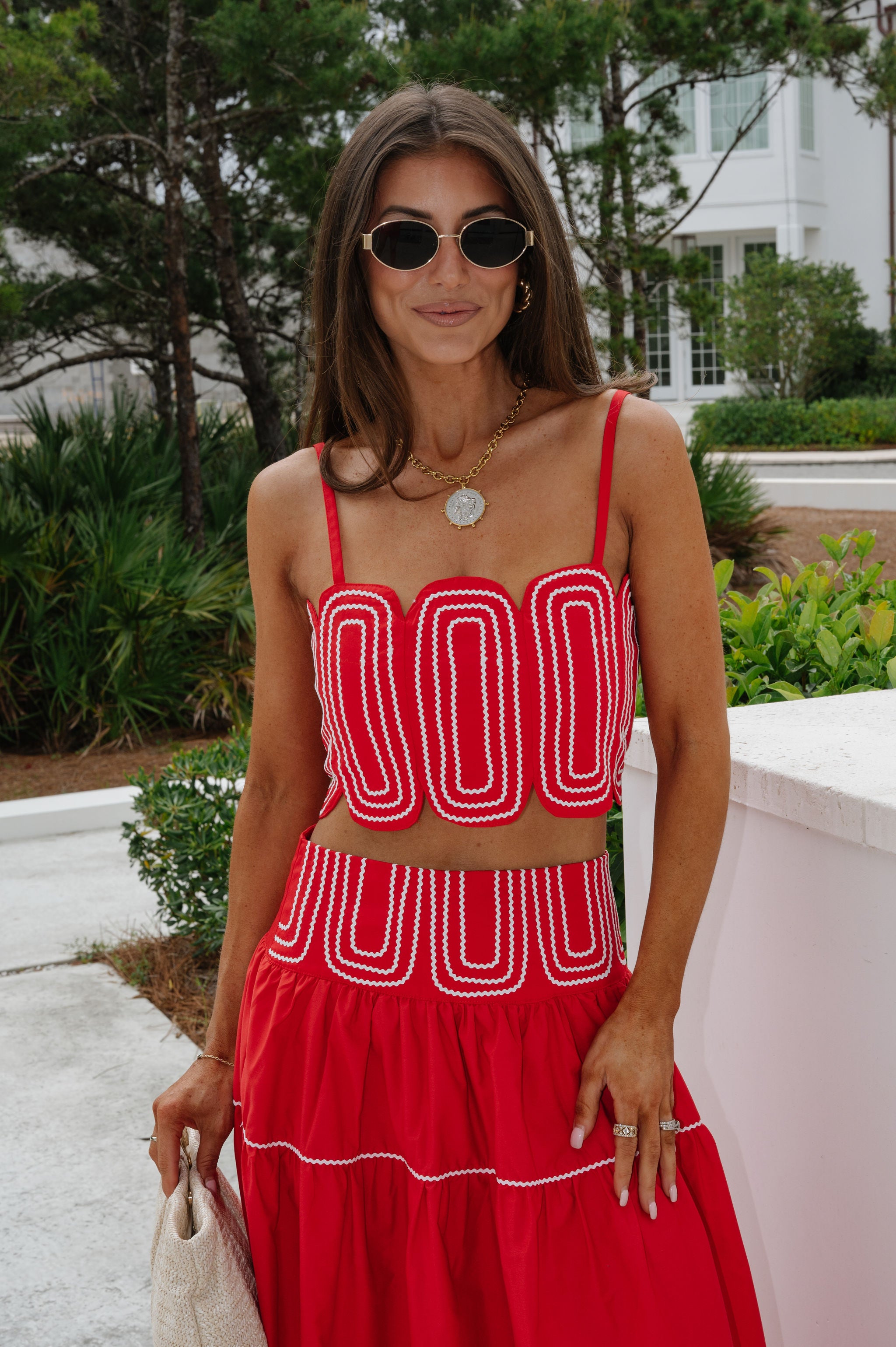 Eli Skirt Set-Red/White