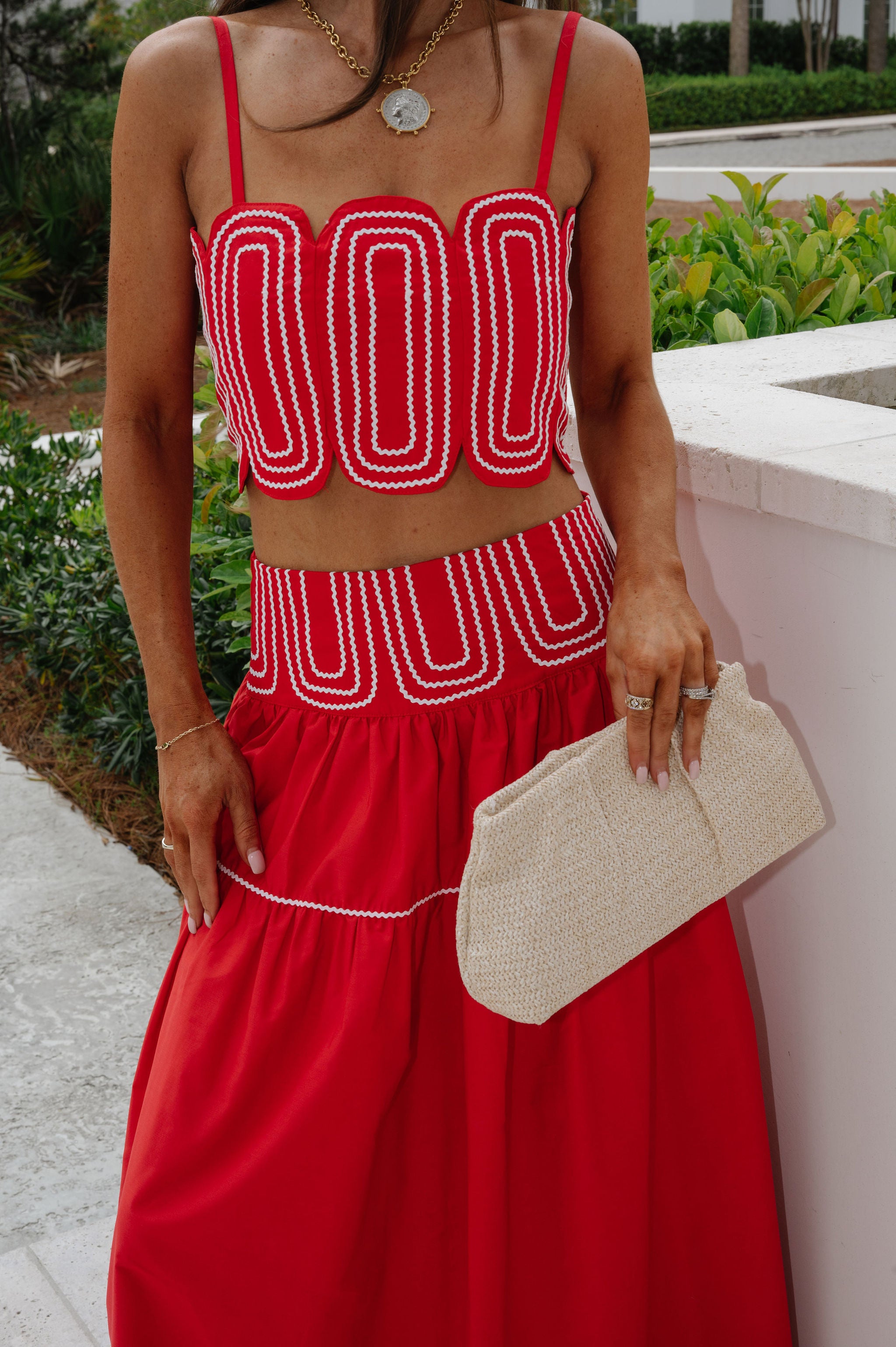 Eli Skirt Set-Red/White