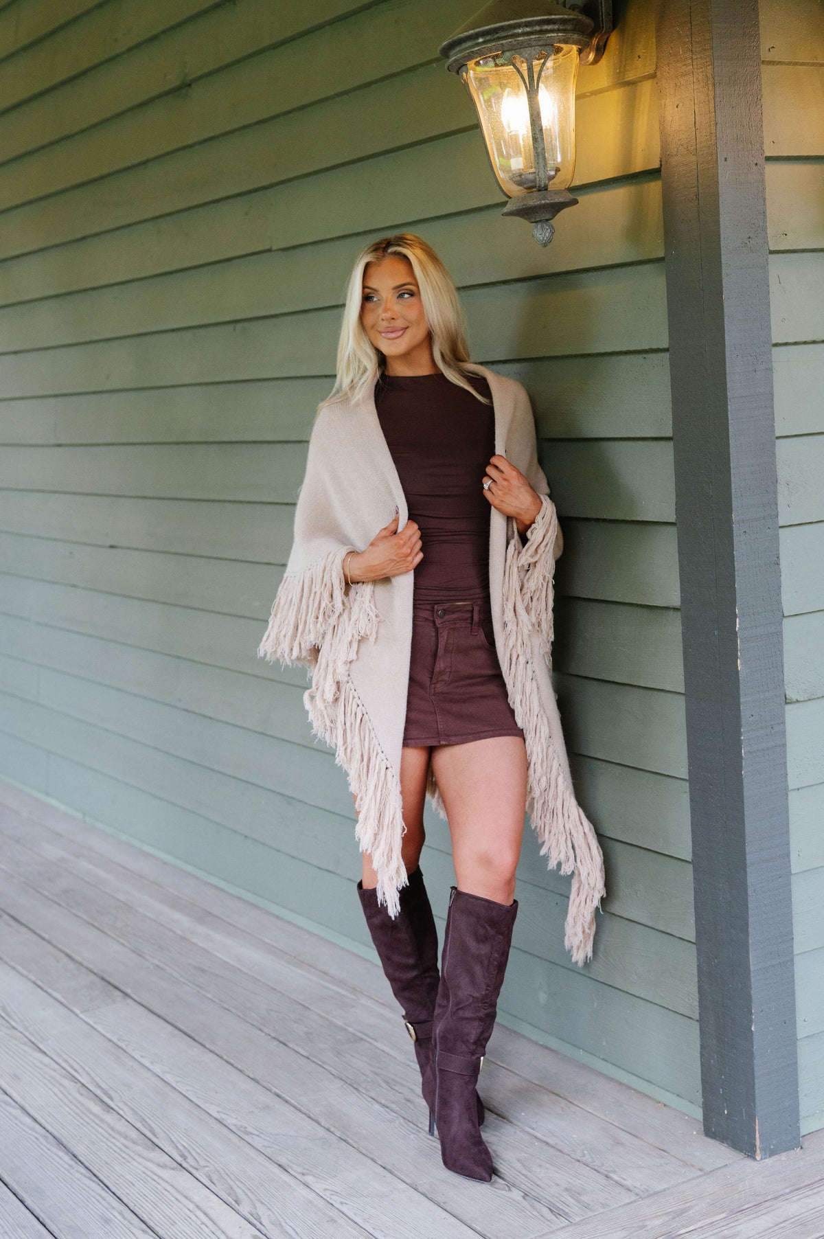Mabel Fringe Poncho- Camel