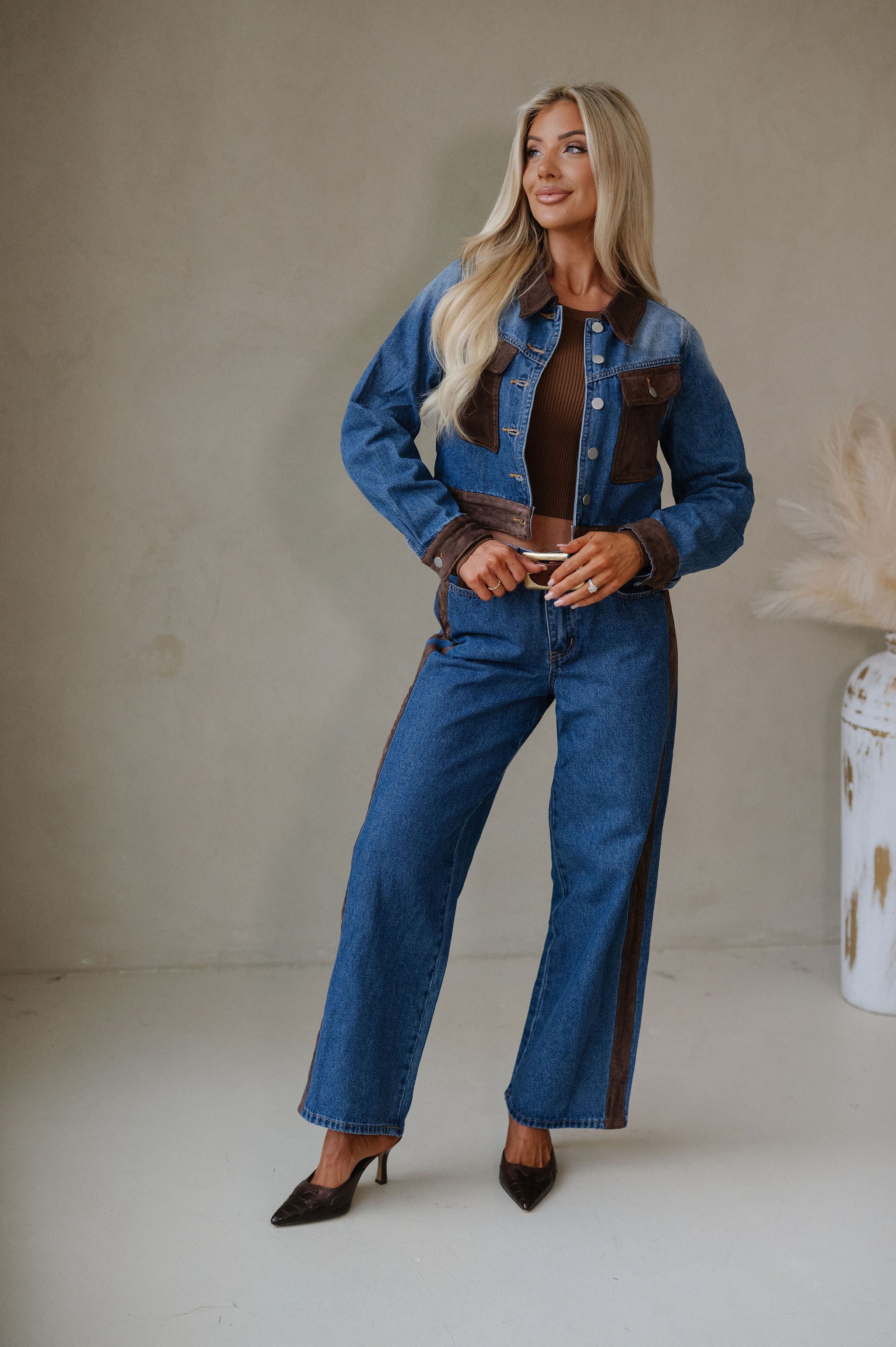 Colton Suede Contrast Set-Denim/Dark Brown