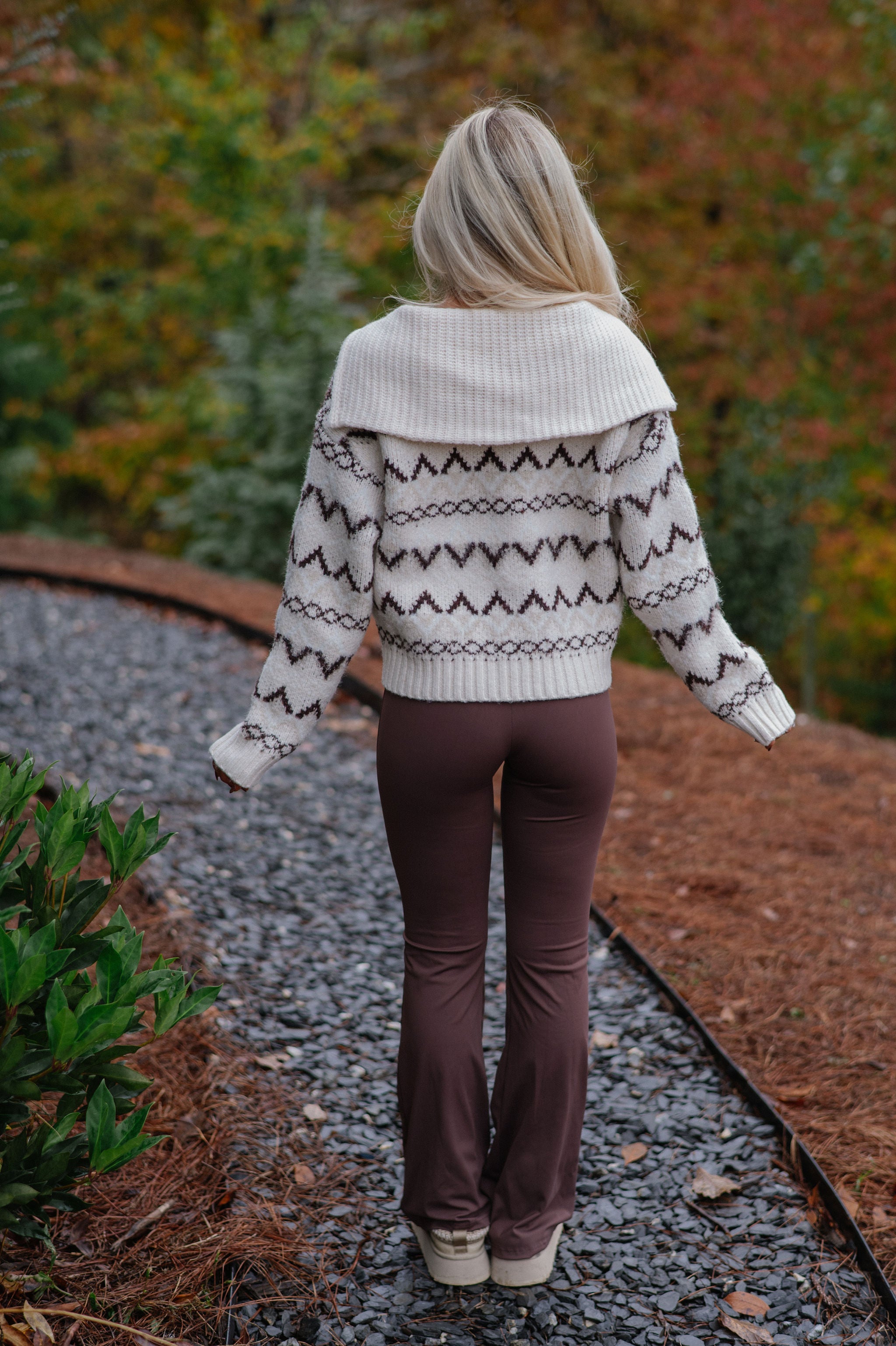 Dallas Half Zip Pullover-Cream/Brown