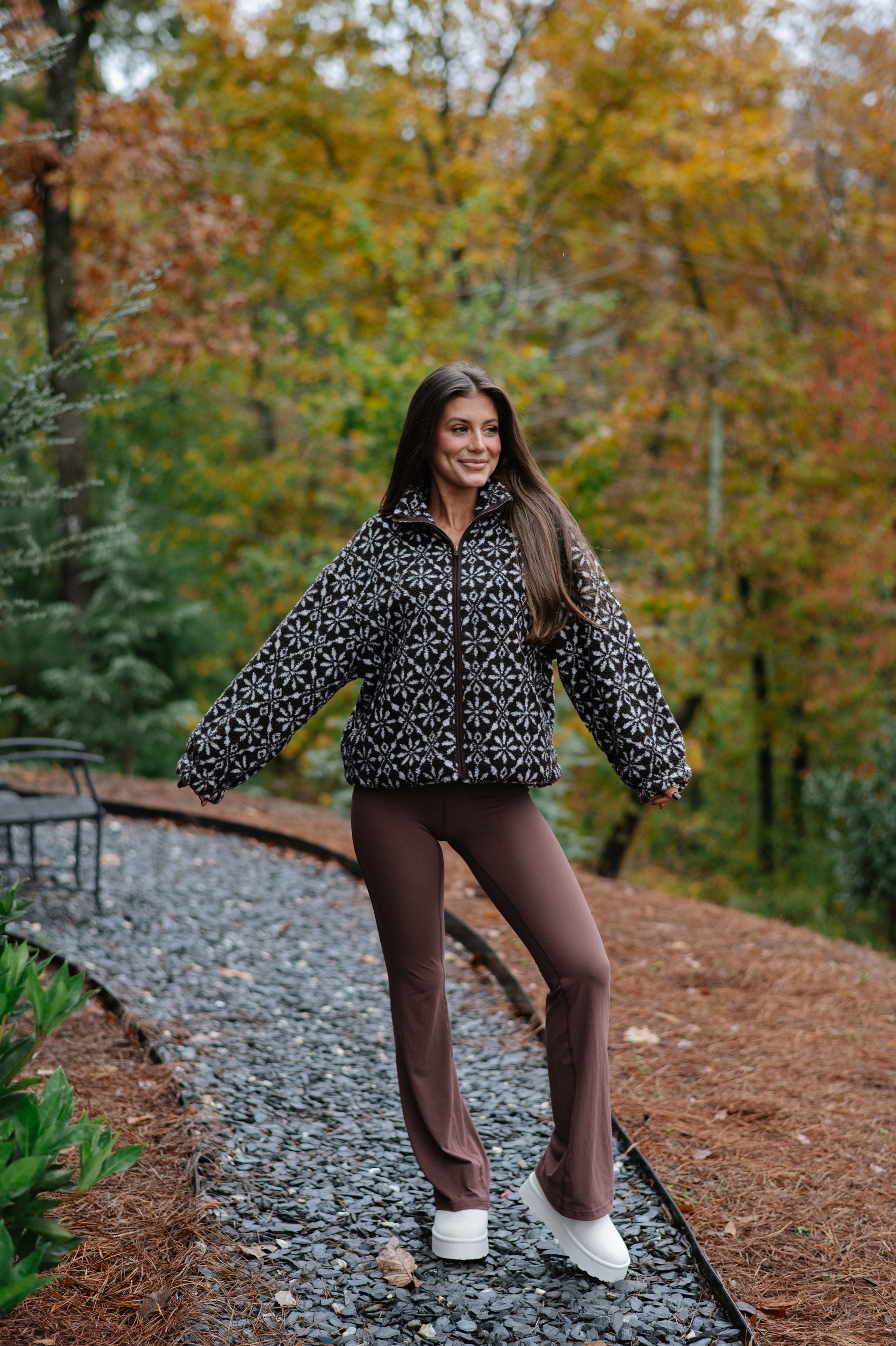 Snowflake Sherpa Jacket-Brown