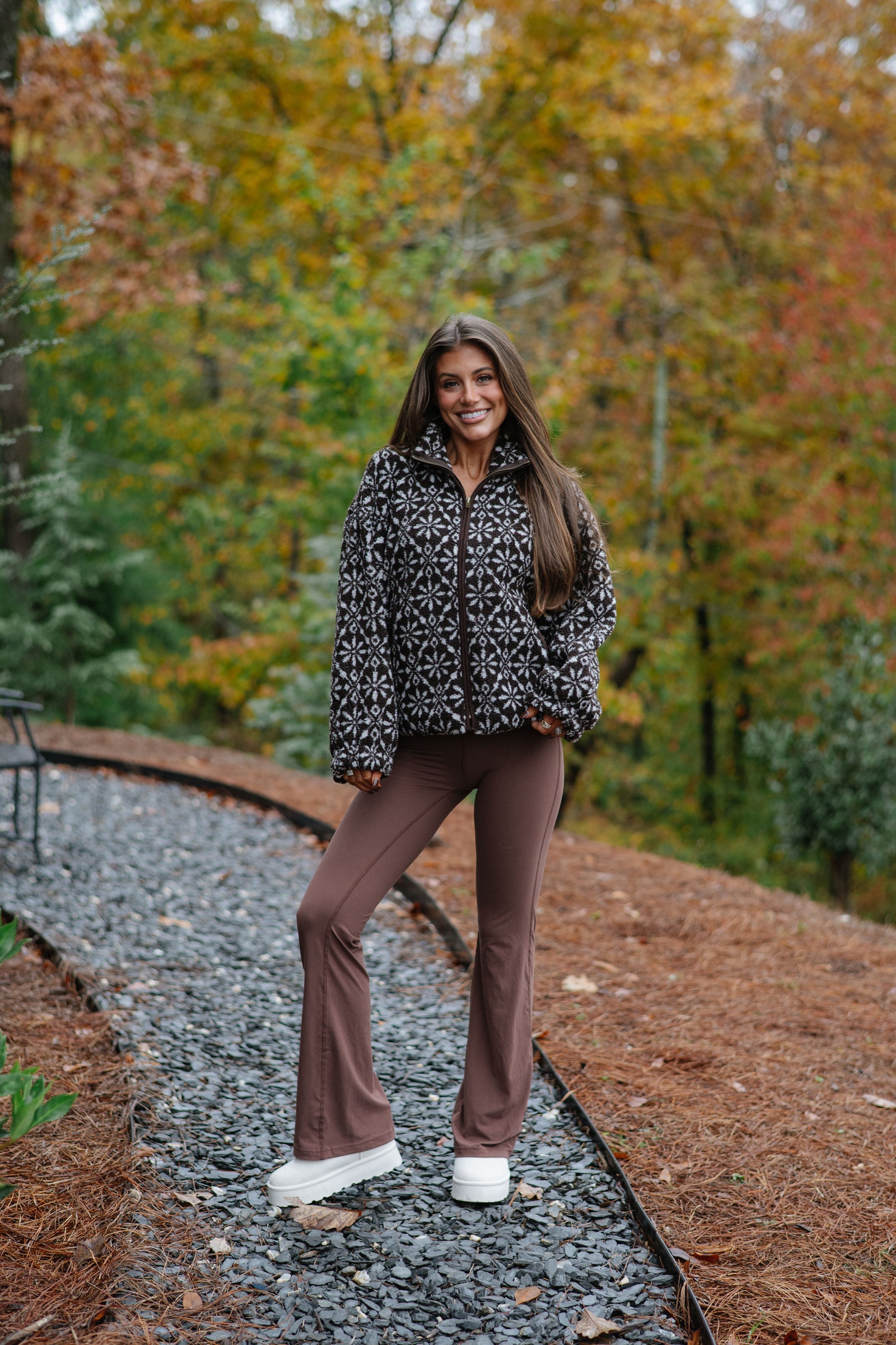 Snowflake Sherpa Jacket-Brown