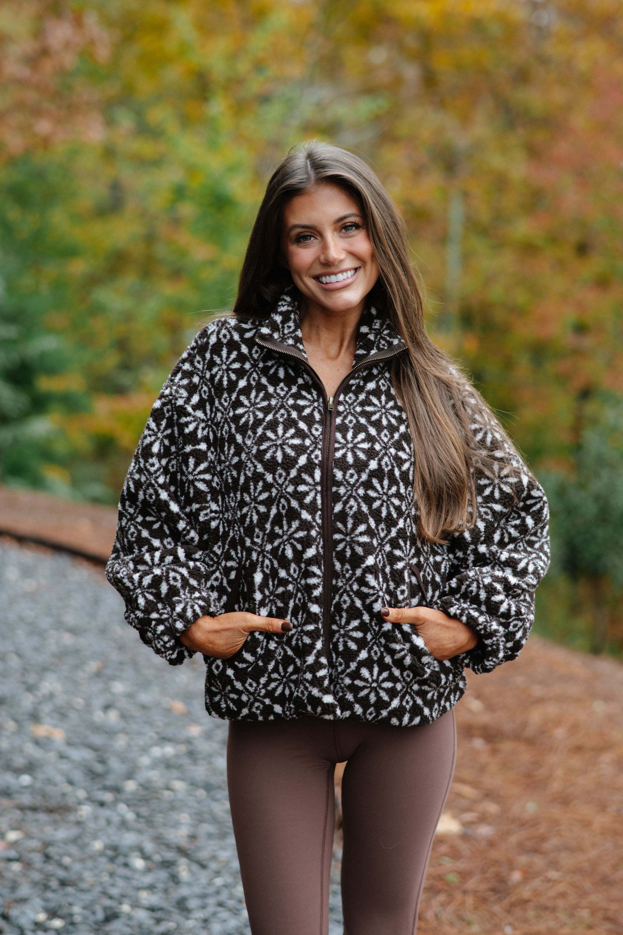 Snowflake Sherpa Jacket-Brown