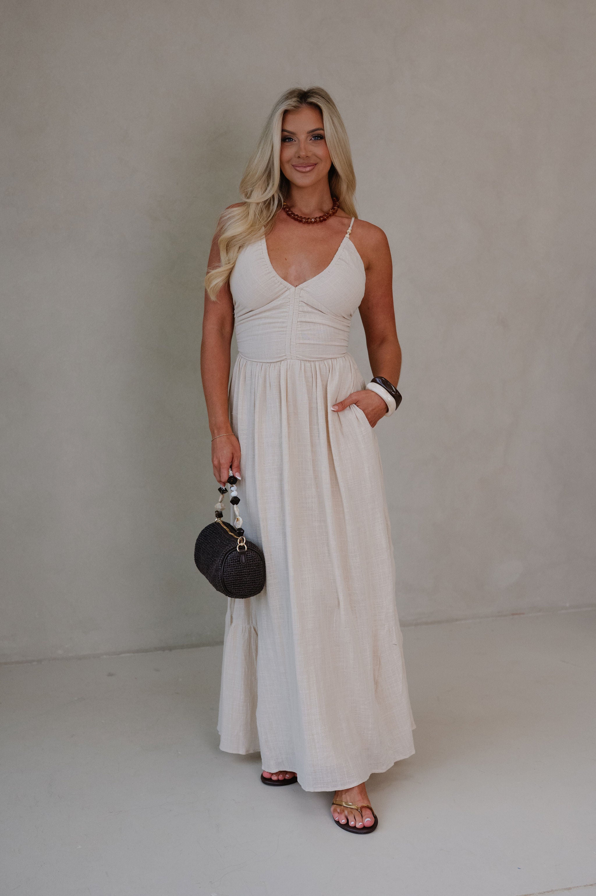 Mary V-neck Maxi Dress-Khaki