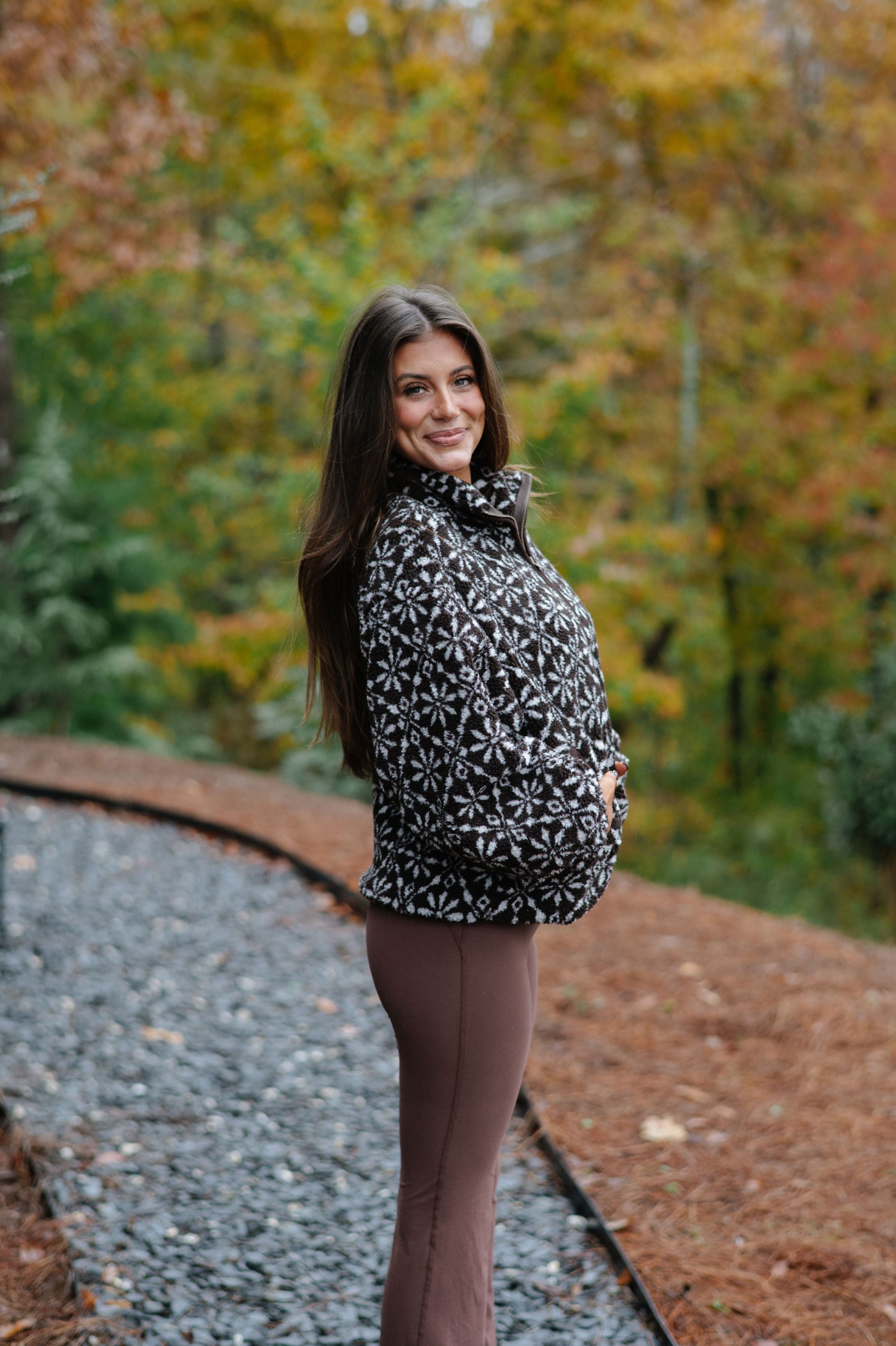 Snowflake Sherpa Jacket-Brown