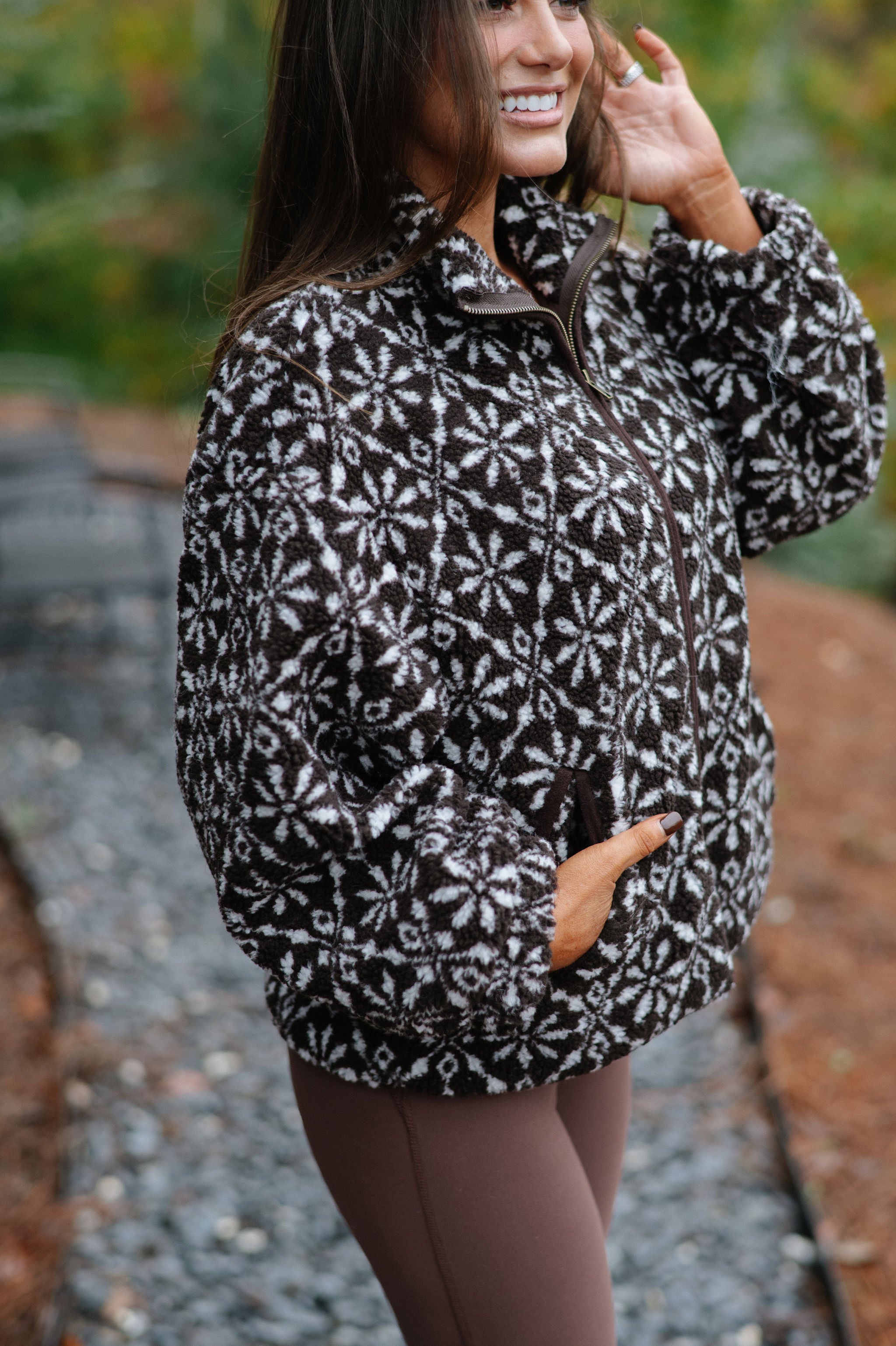 Snowflake Sherpa Jacket-Brown