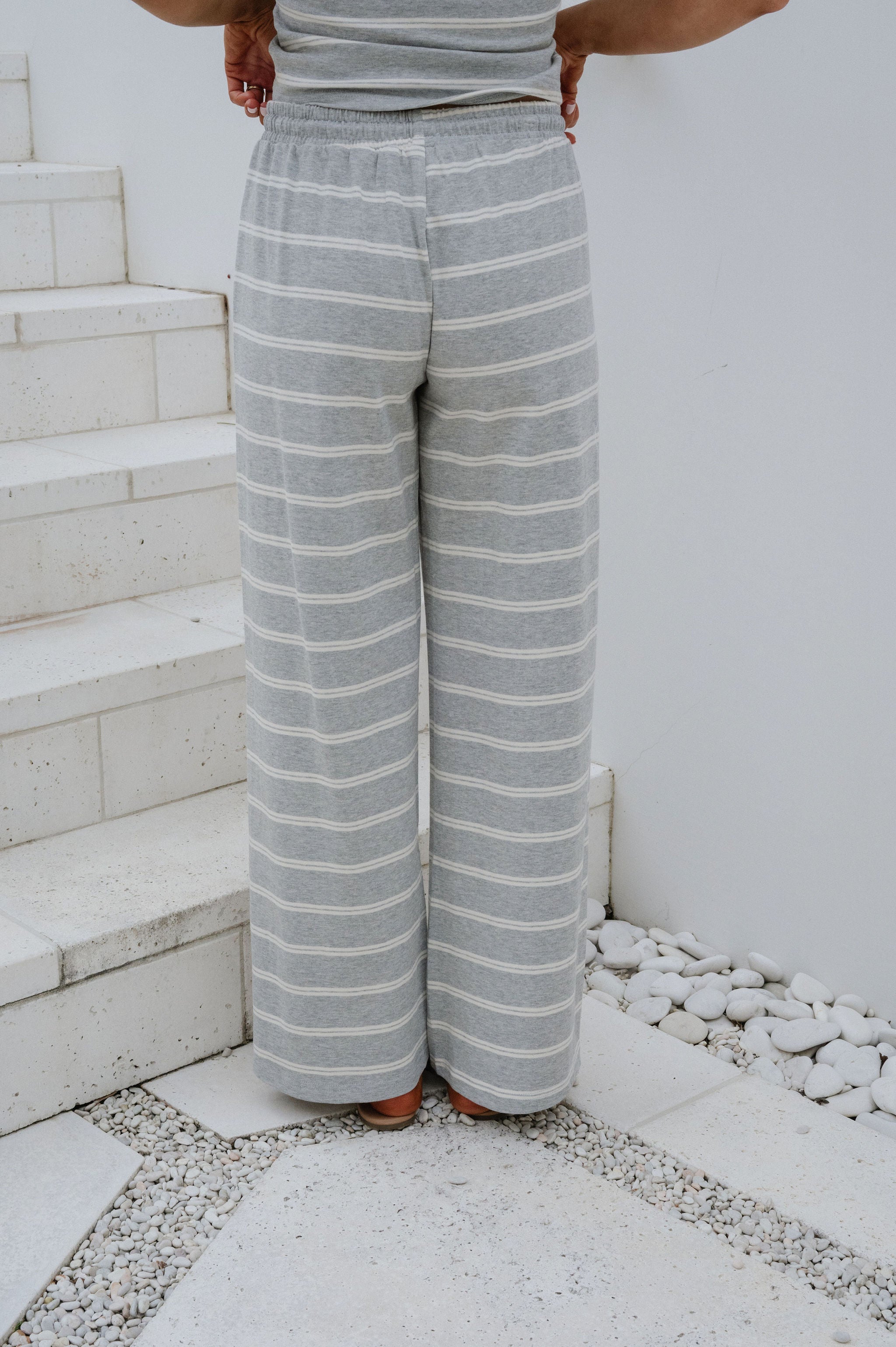 Jenna Striped Pants Set-Grey/Cream