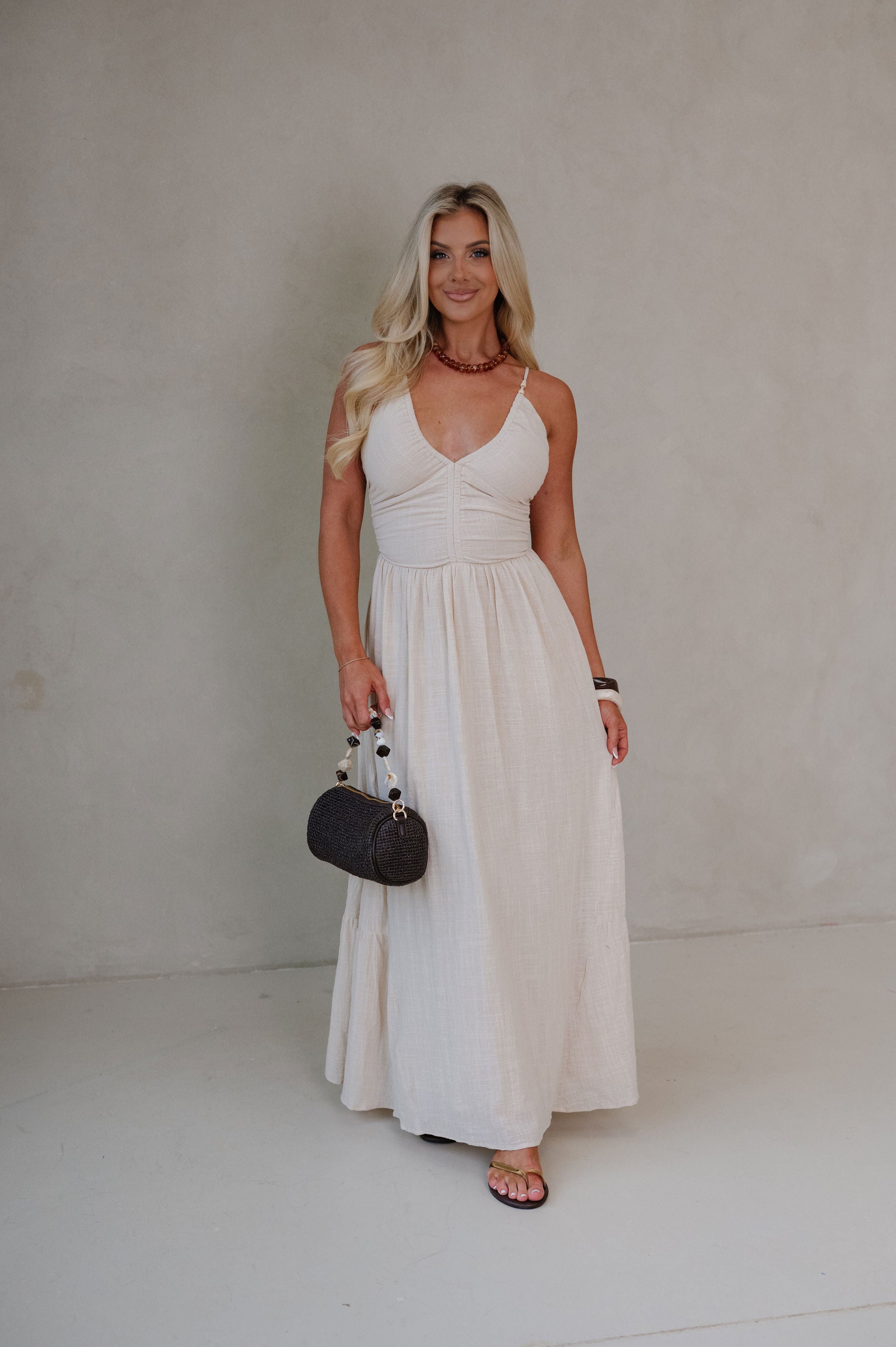 Mary V-neck Maxi Dress-Khaki