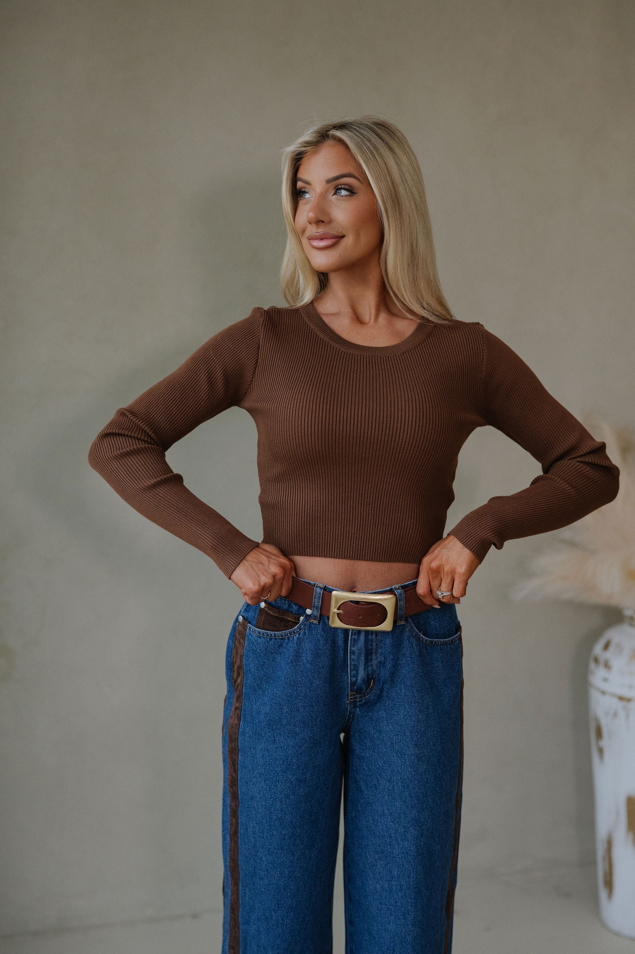 Sarah Jane Cropped Sweater-Brown