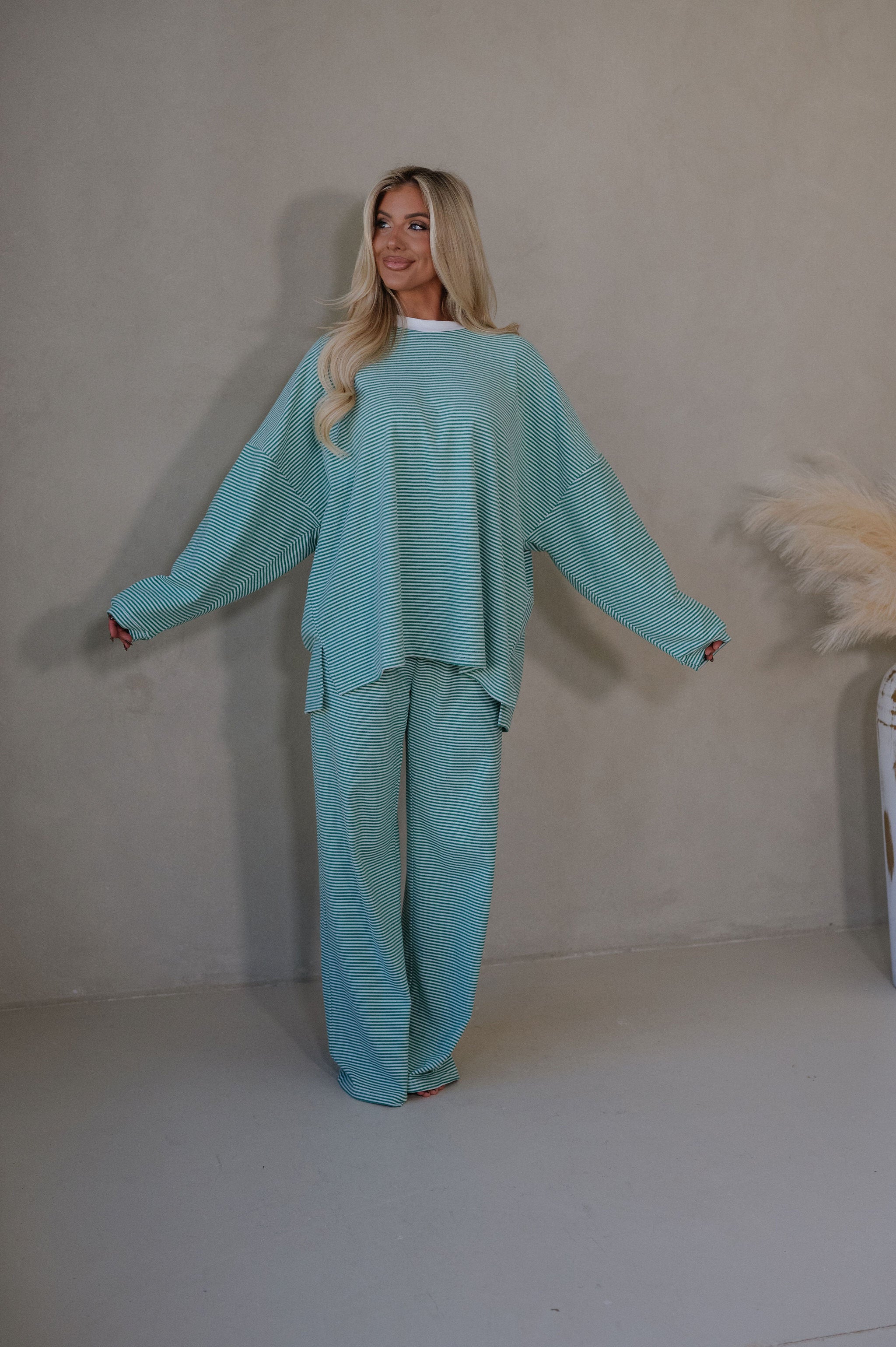 Lenni Striped Oversized Top-Green