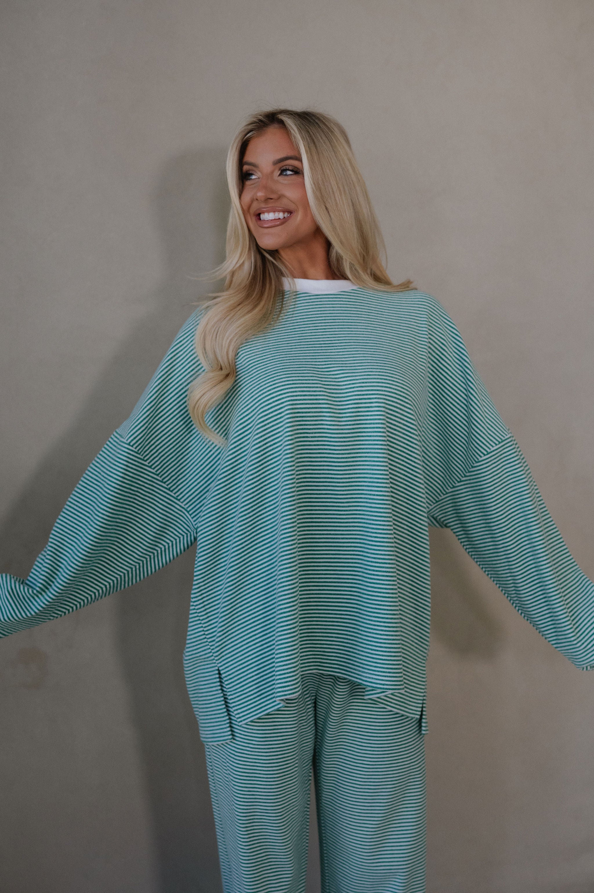 Lenni Striped Oversized Top-Green