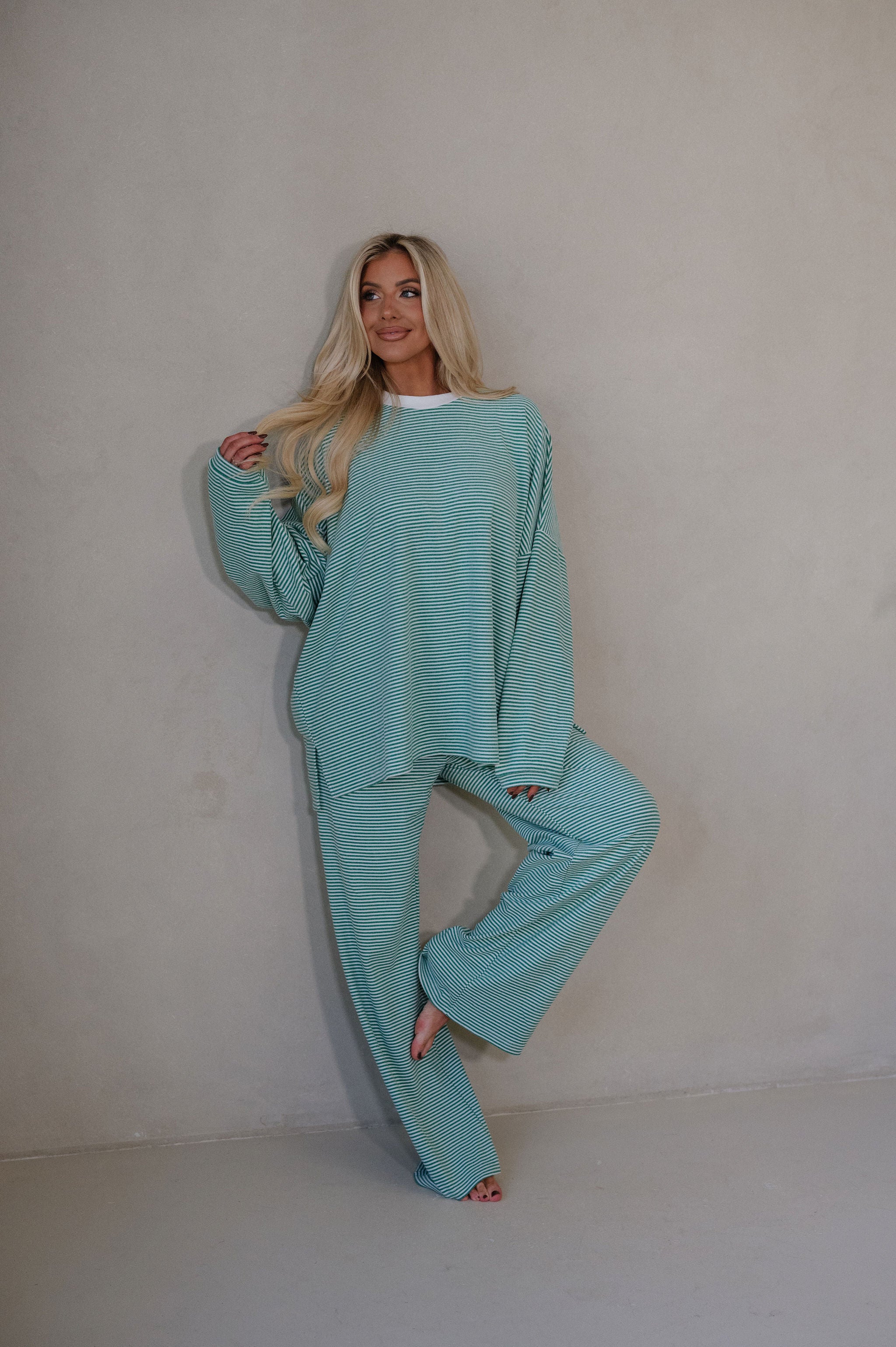 Lenni Striped Oversized Top-Green