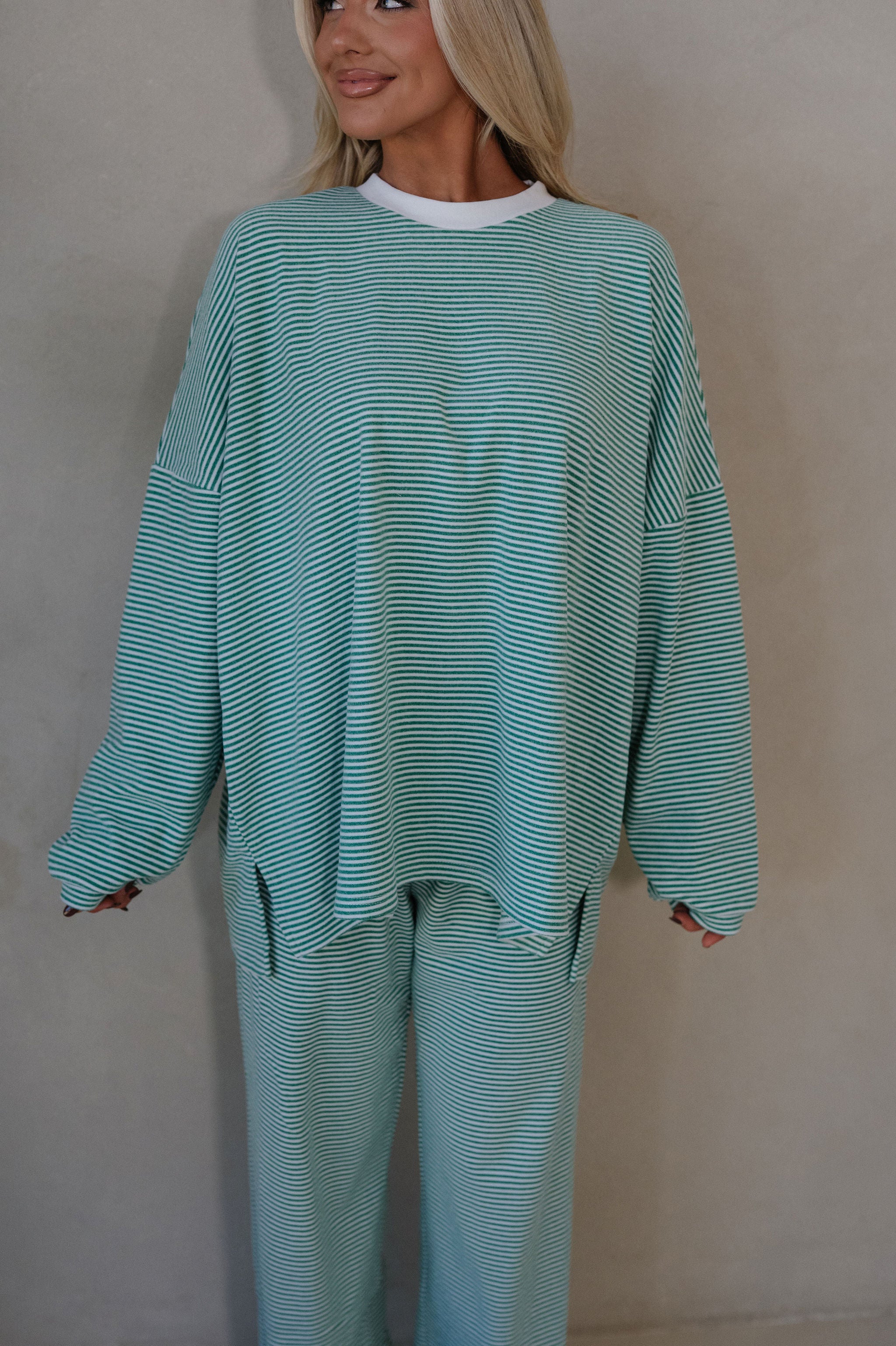 Lenni Striped Oversized Top-Green