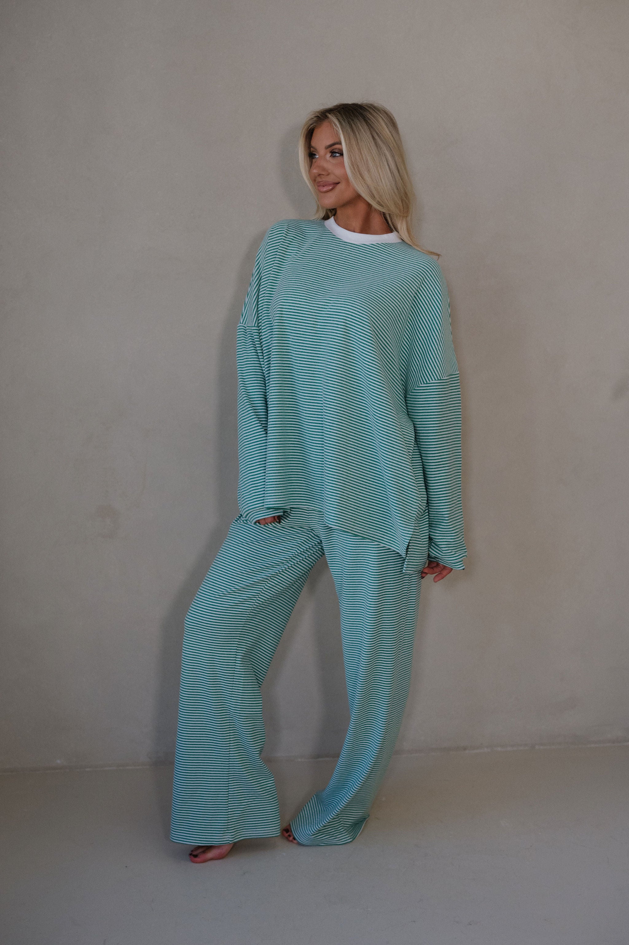Lenni Striped Oversized Top-Green