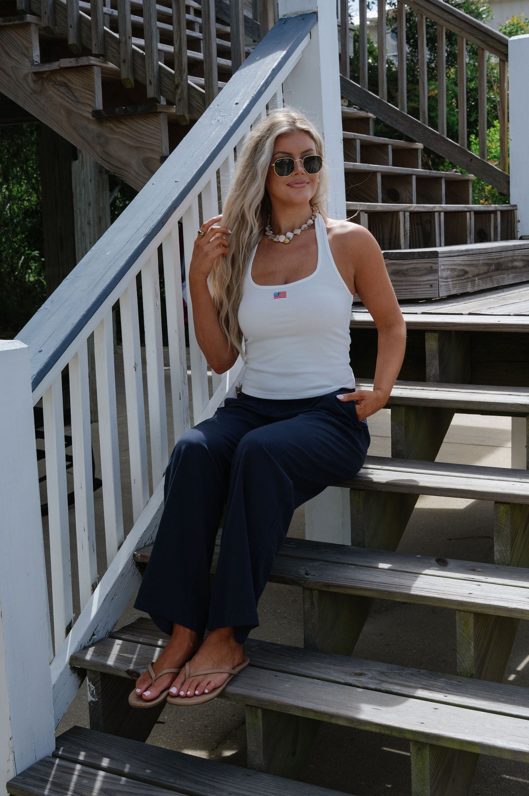 American Flag Halter Top-White