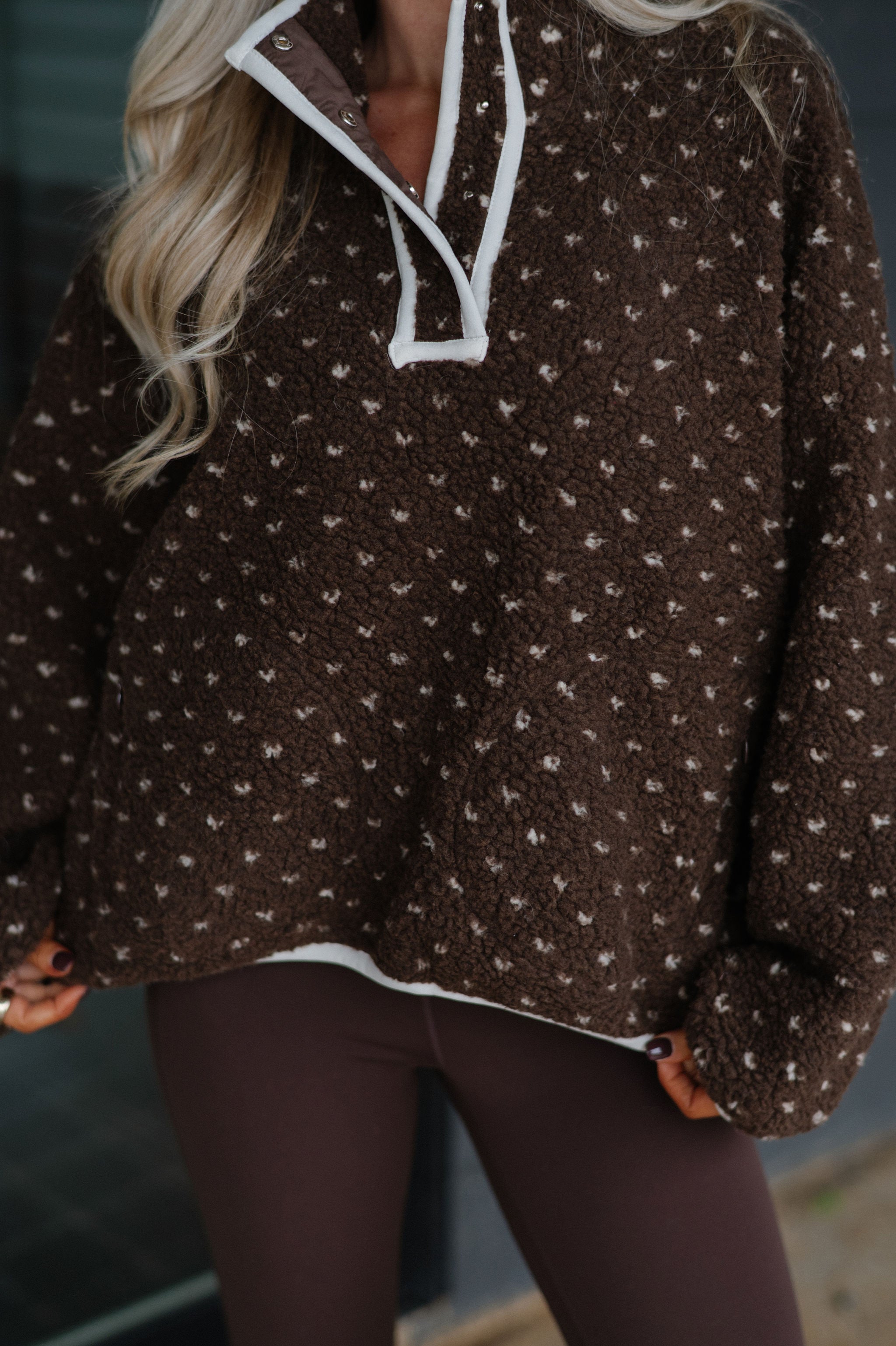 Heart Sherpa Fleece Pullover-Espresso