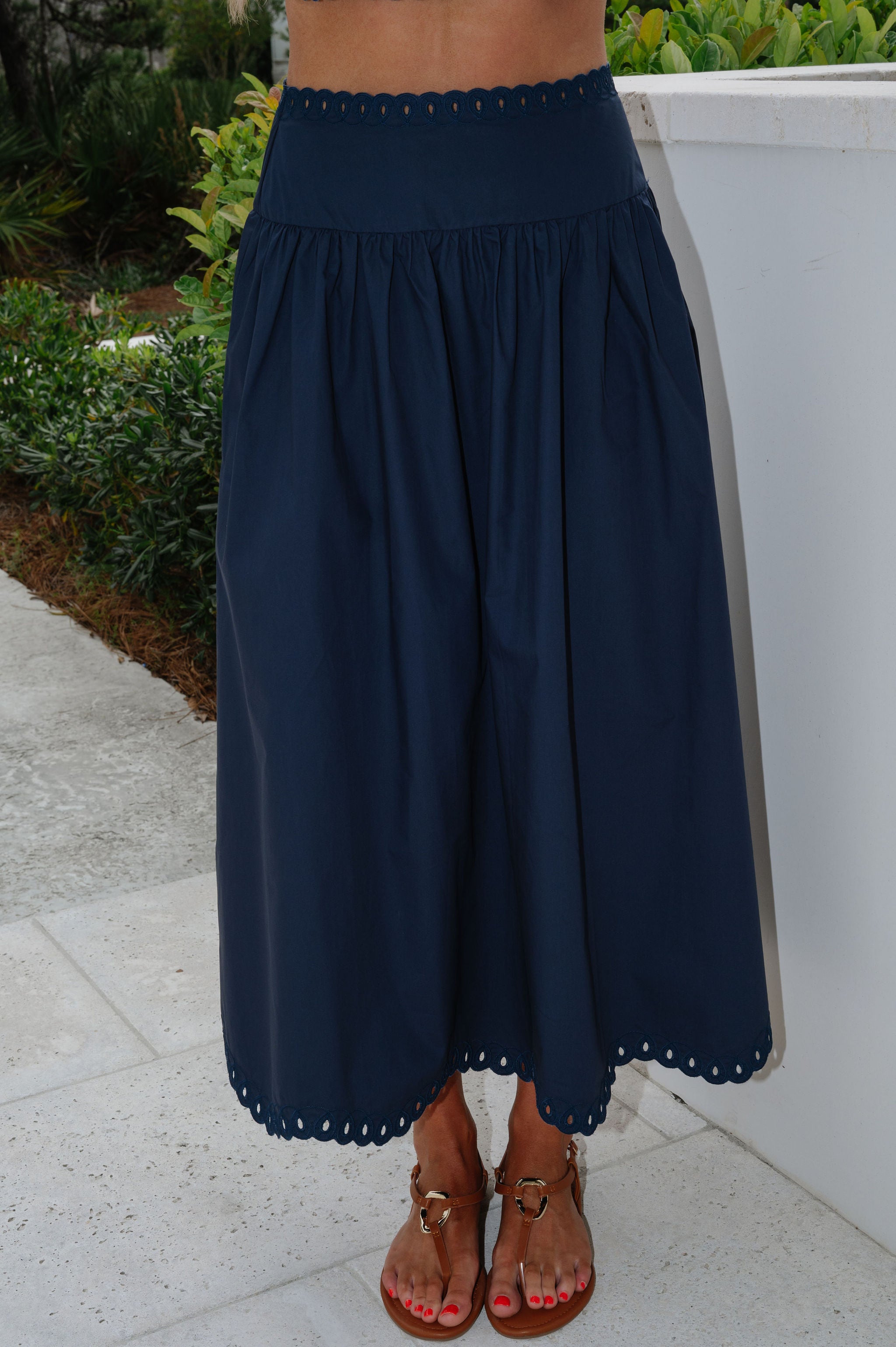 Luna Embroidered Midi Skirt Set-Navy