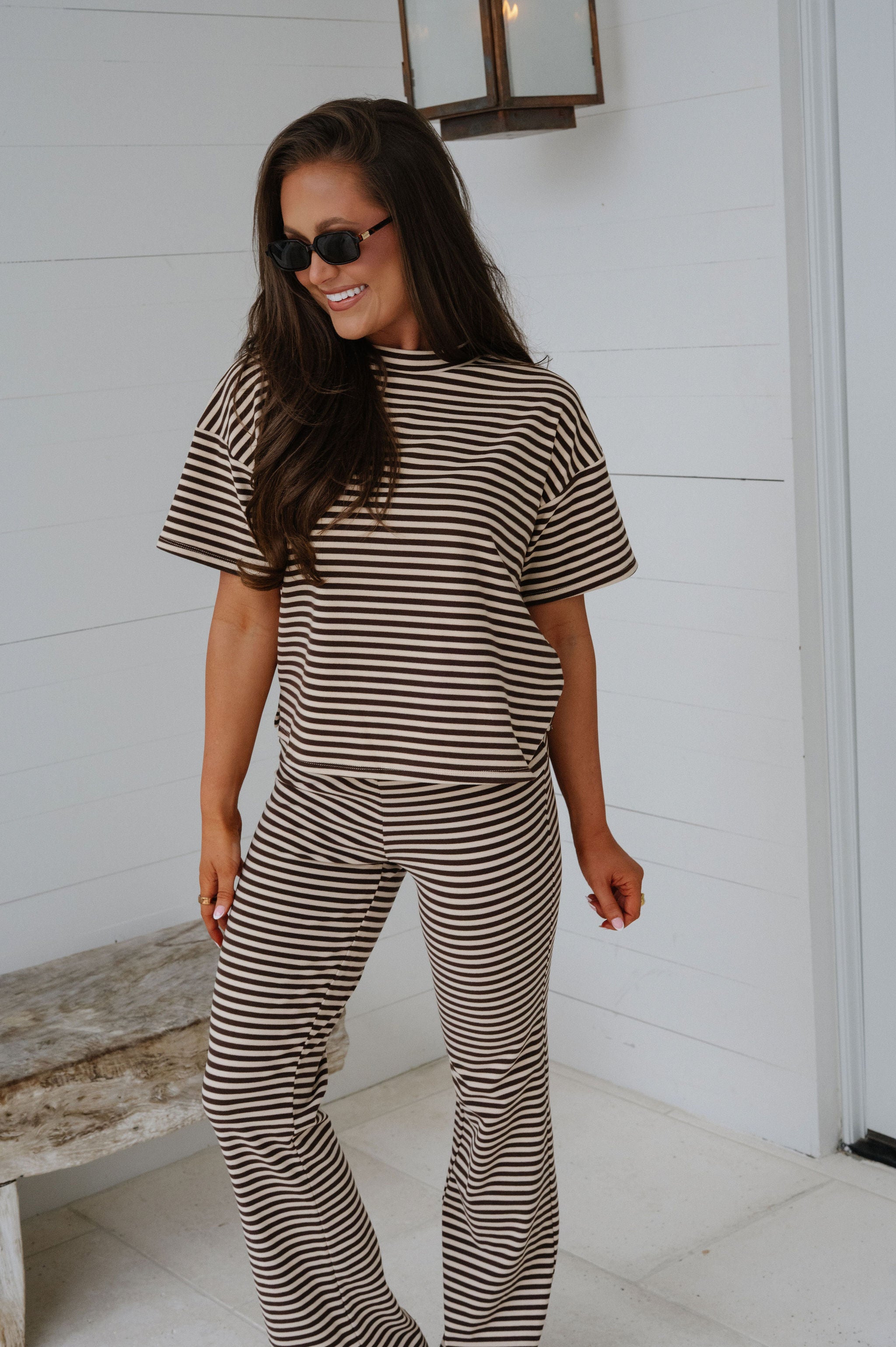 Dylan Striped Pants Set-Chocolate