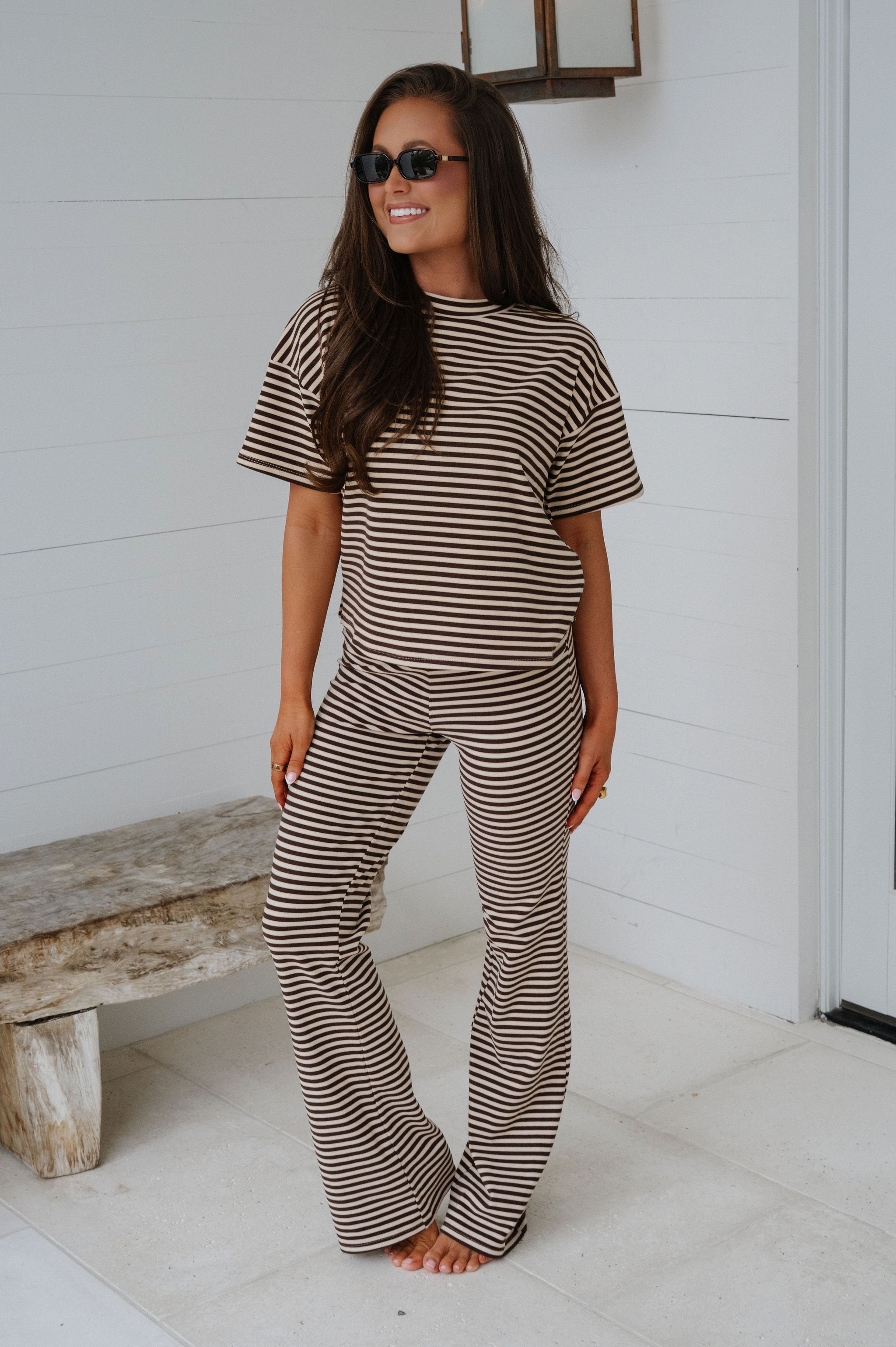 Dylan Striped Pants Set-Chocolate