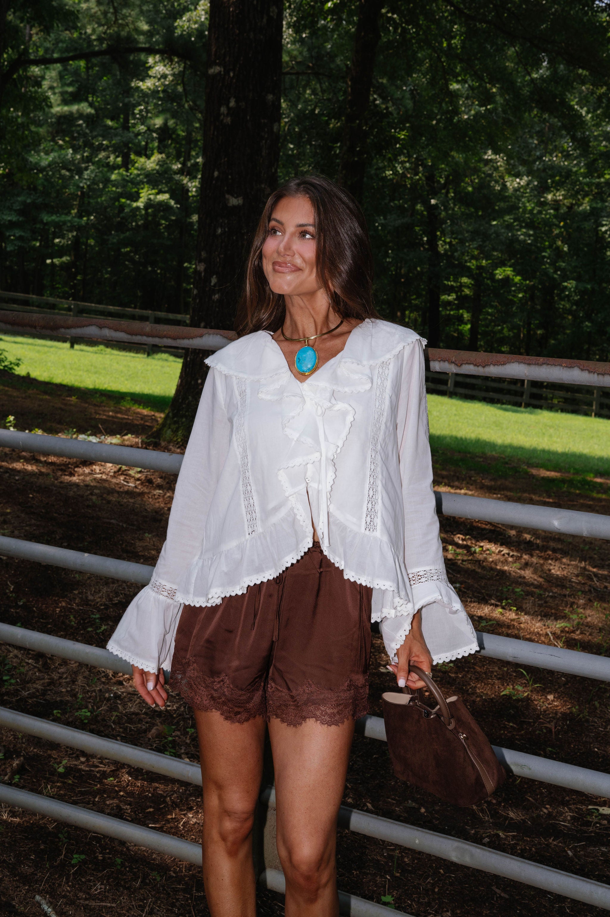 Celia Ruffle Laced Detail Blouse-Off White