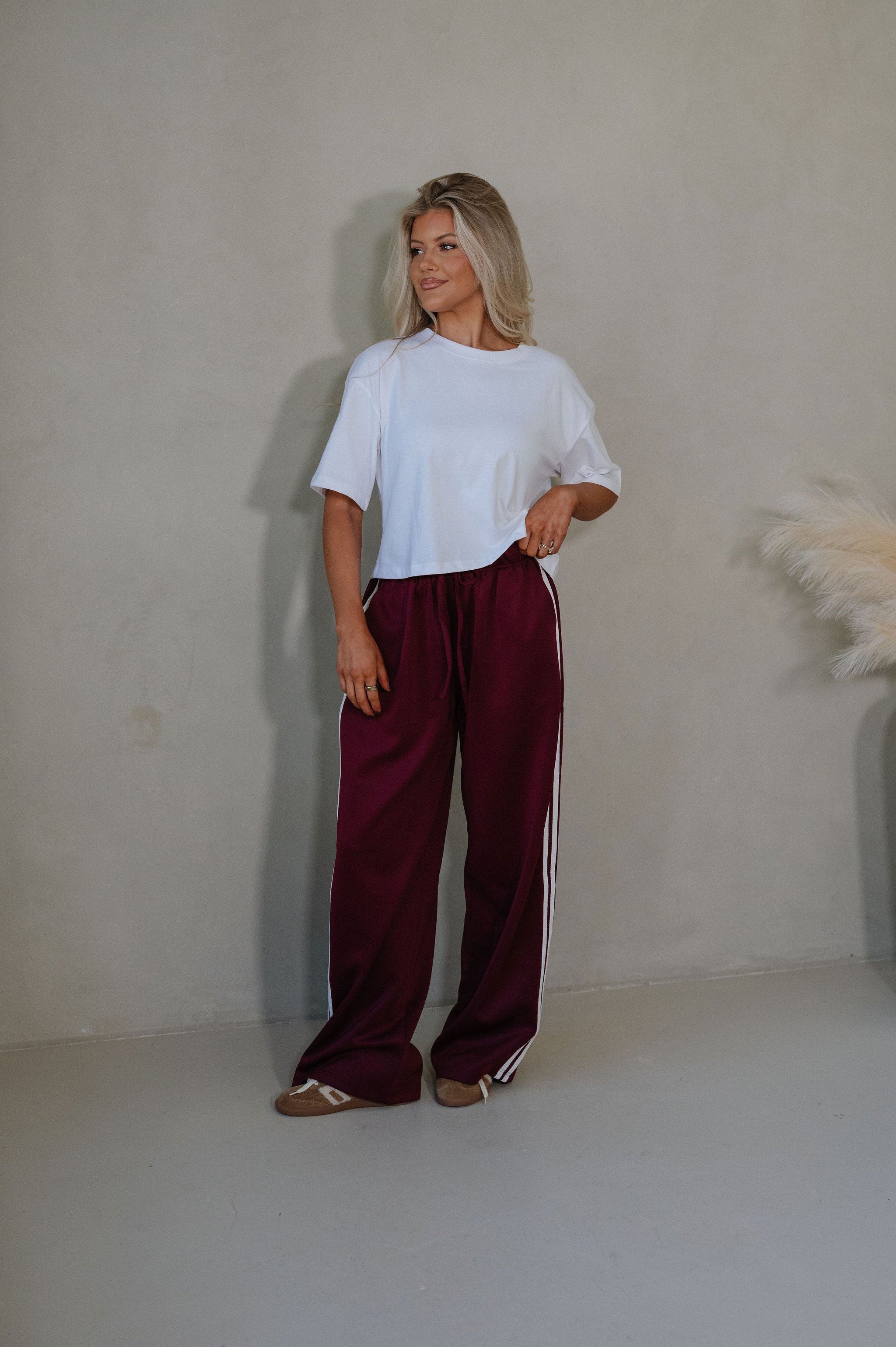Wide Leg Track Pants-Maroon