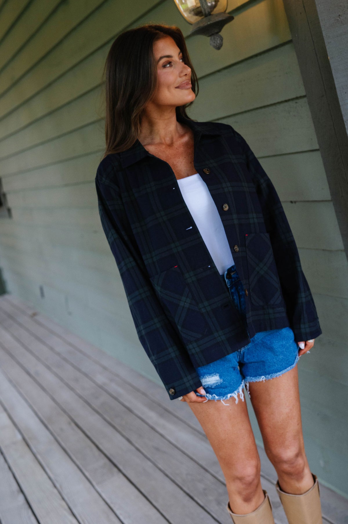 Elizabeth Plaid Jacket-Navy