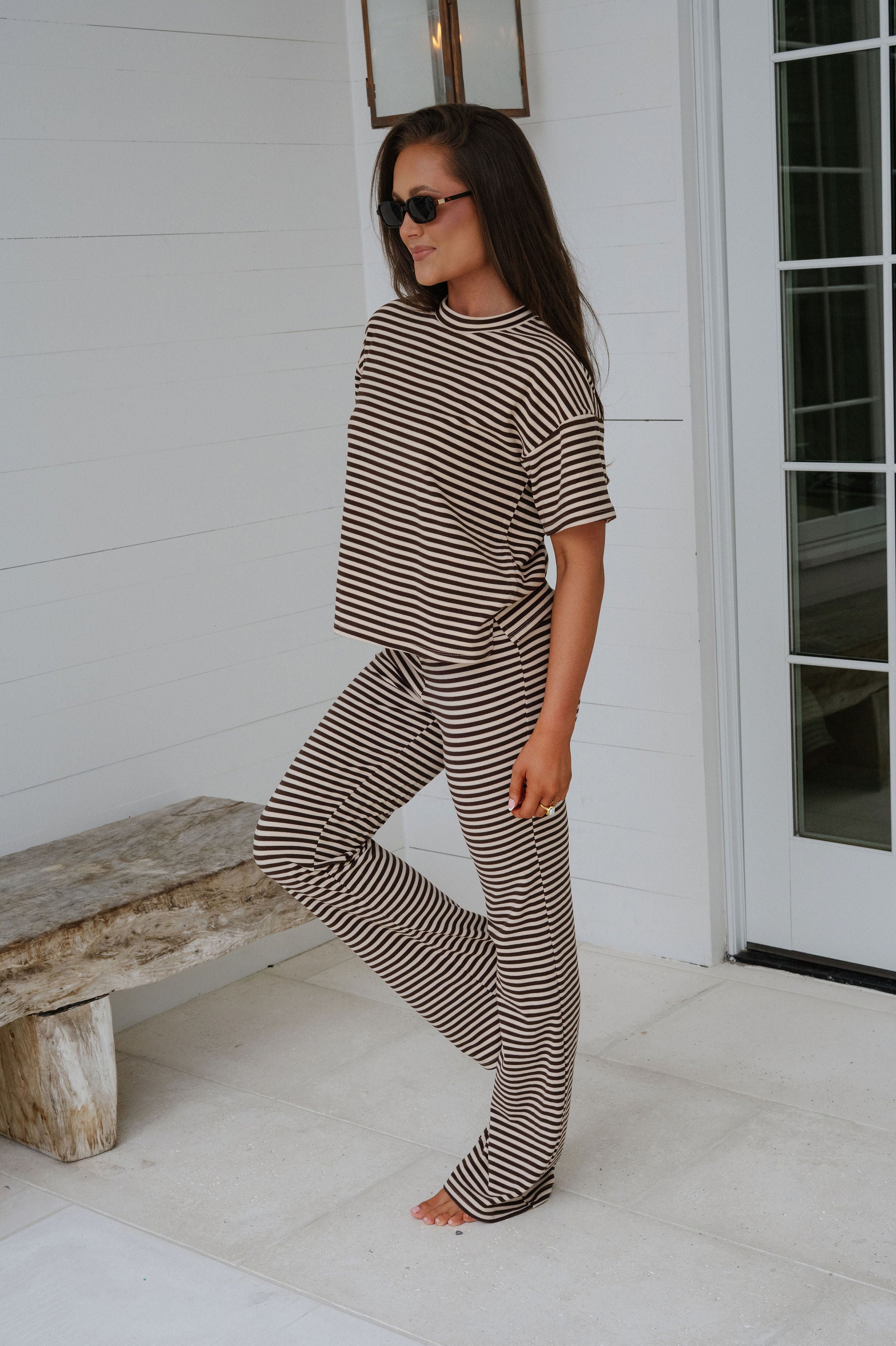 Dylan Striped Pants Set-Chocolate