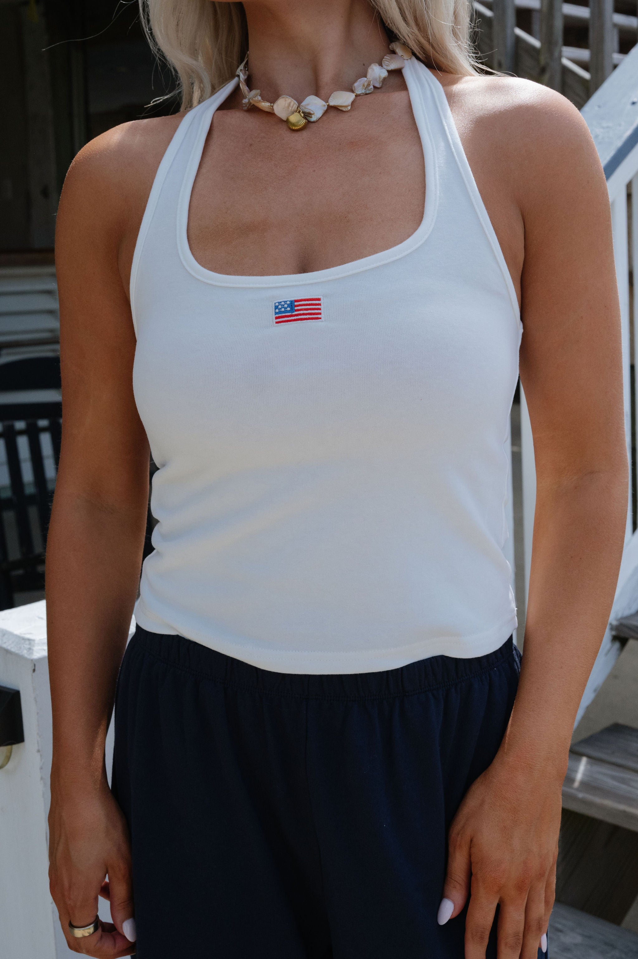 American Flag Halter Top-White