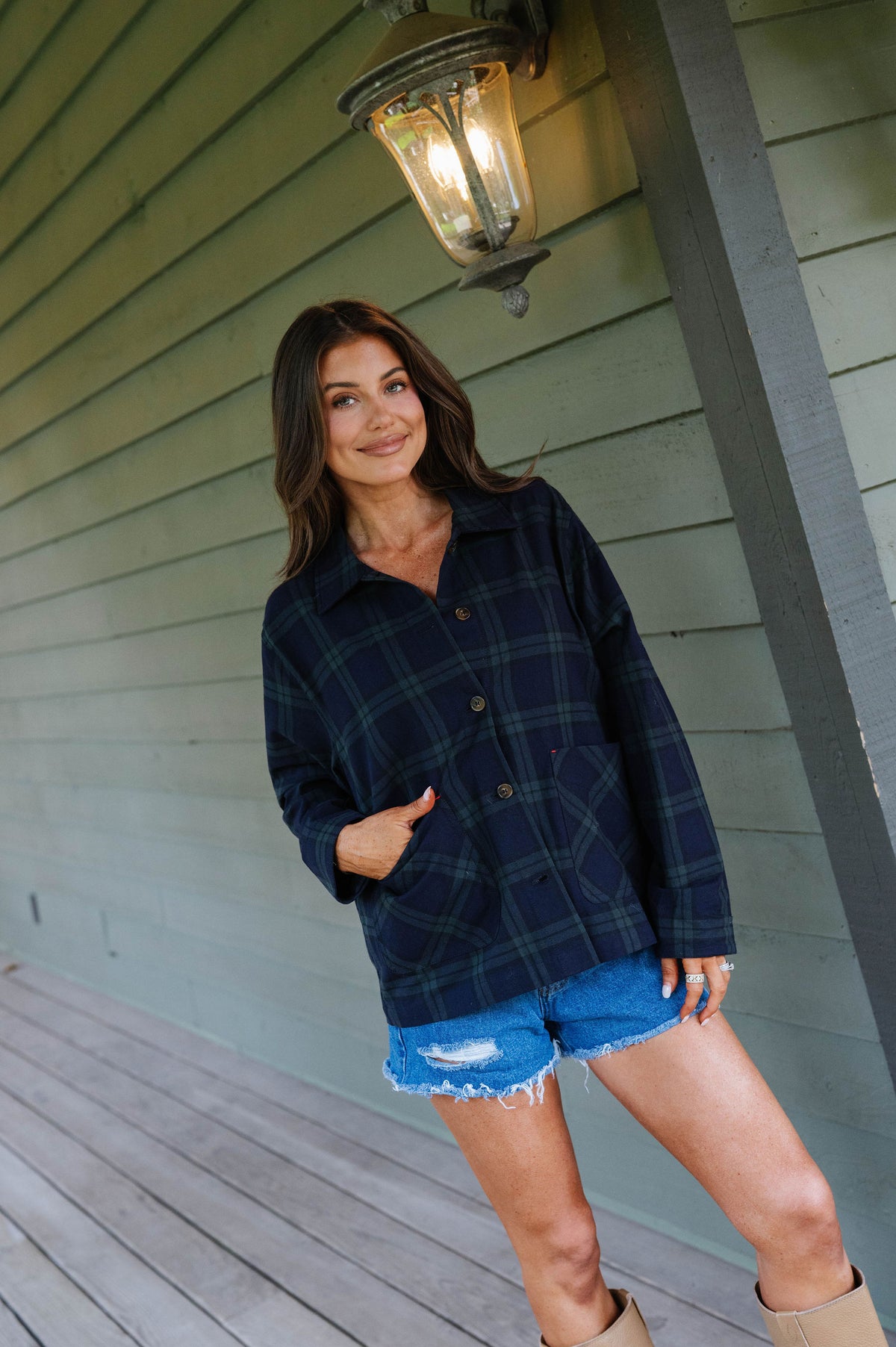 Elizabeth Plaid Jacket-Navy