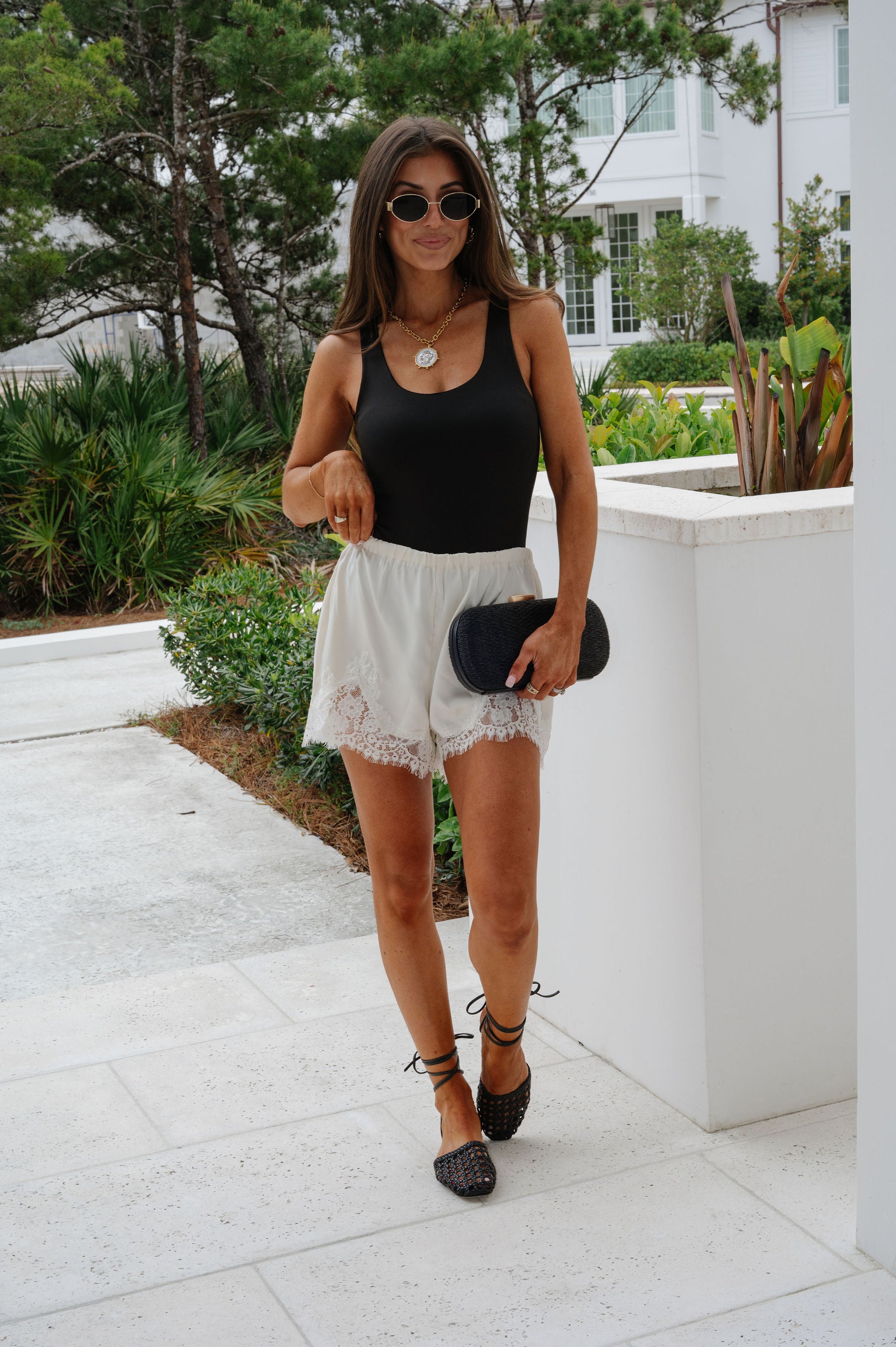 Madi Lace Trim Shorts-Cream