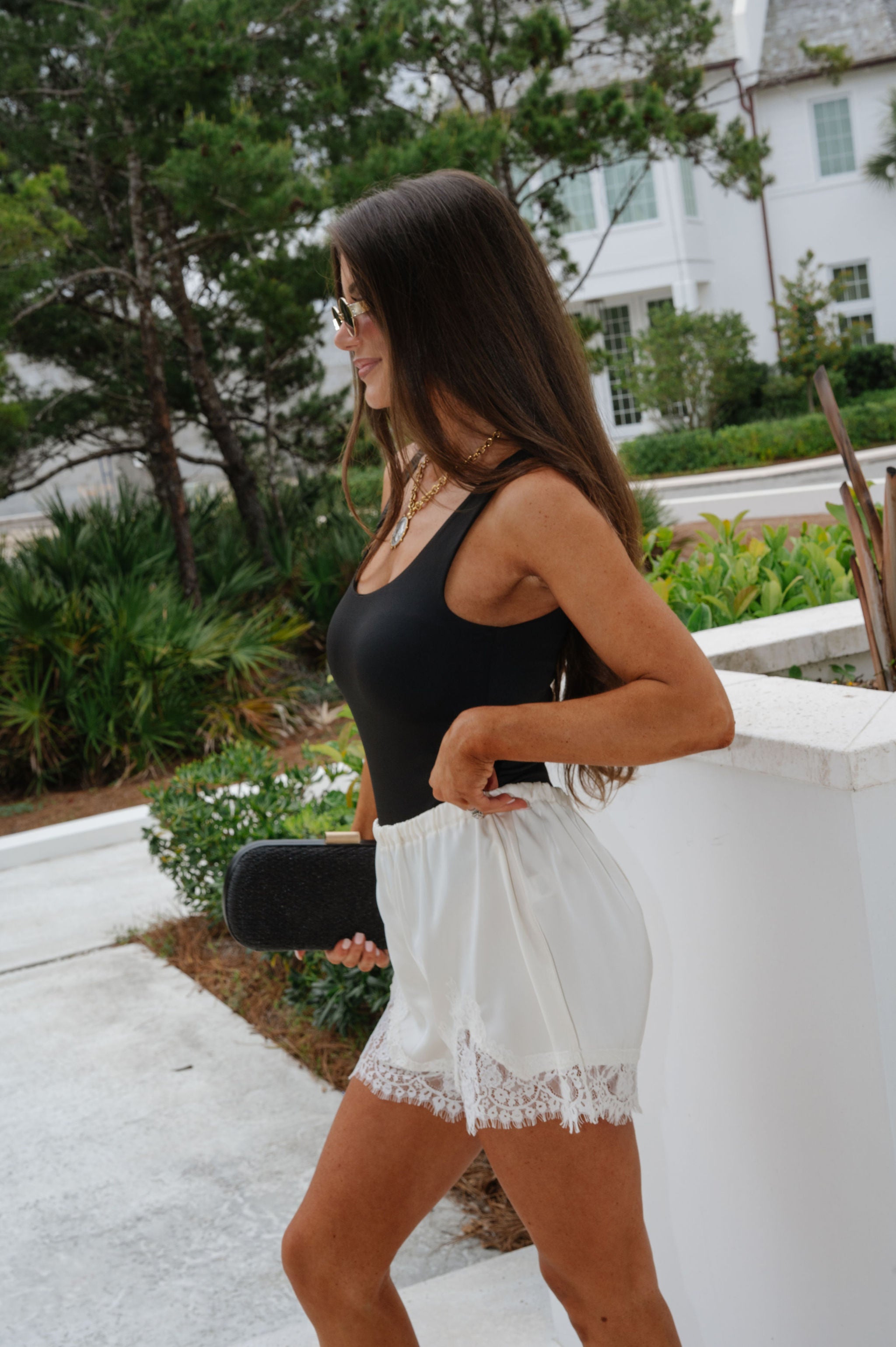 Madi Lace Trim Shorts-Cream