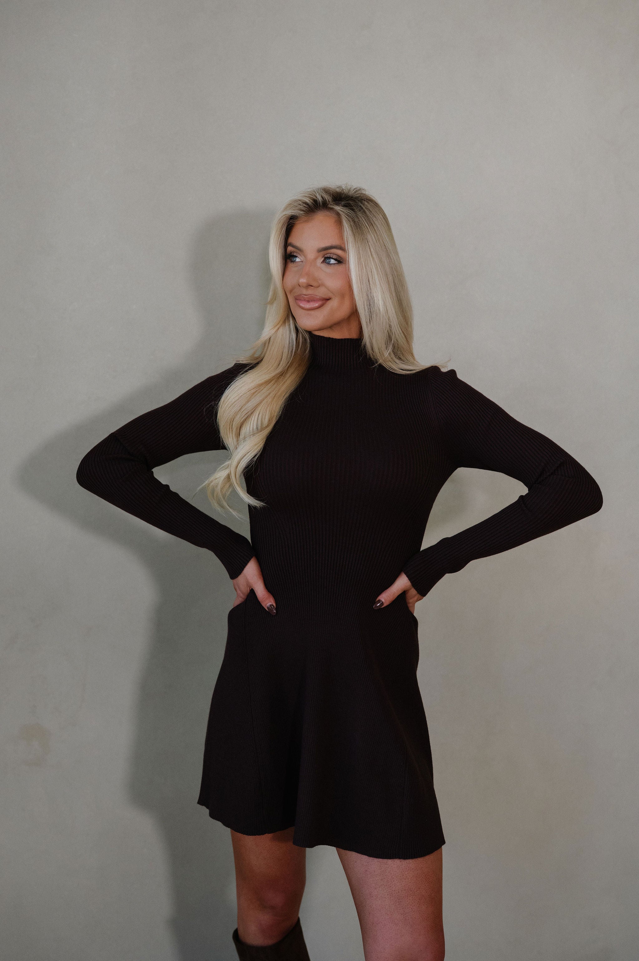 Jayde Sweater Knit Dress-Dark Chocolate