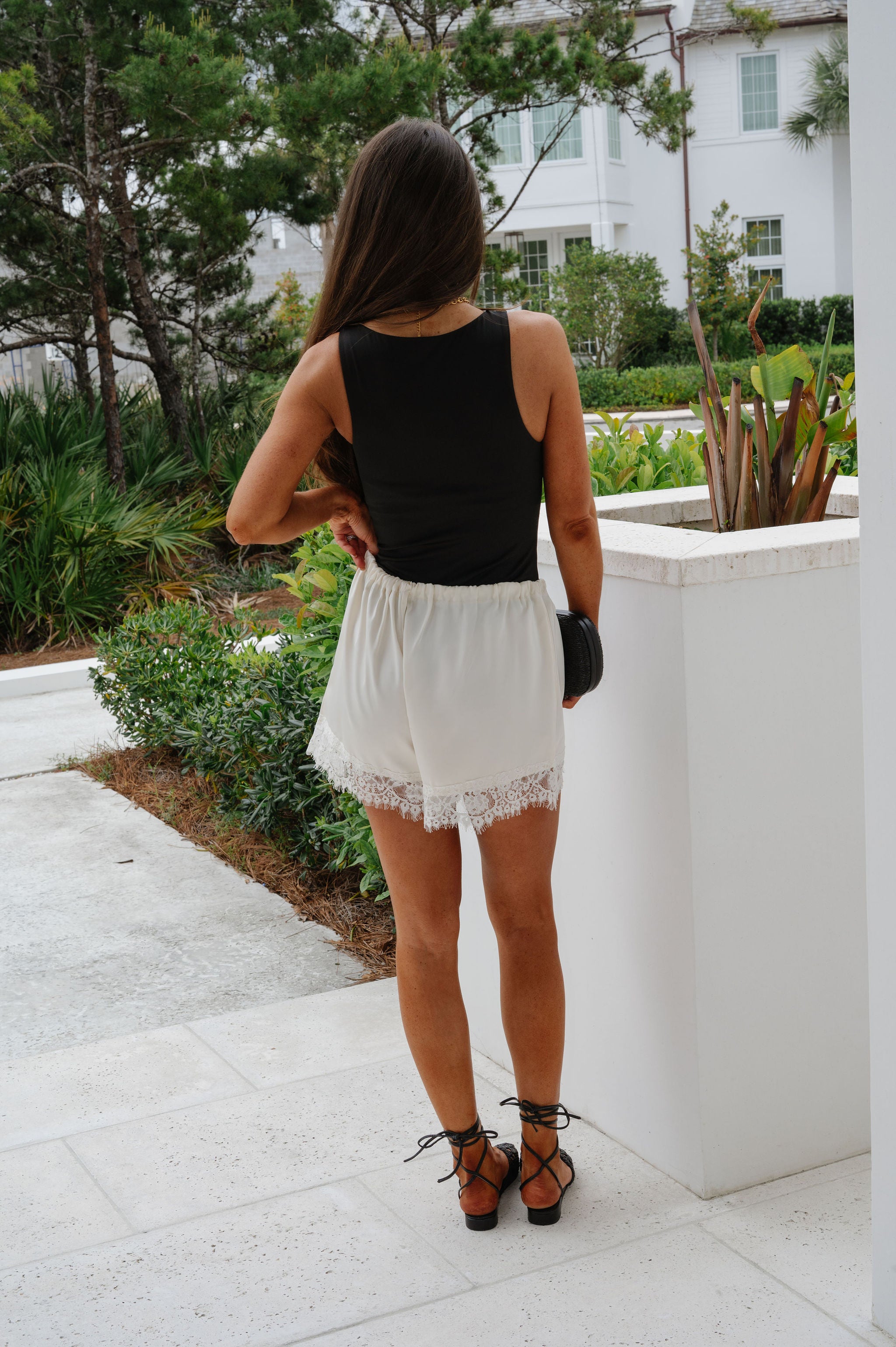 Madi Lace Trim Shorts-Cream