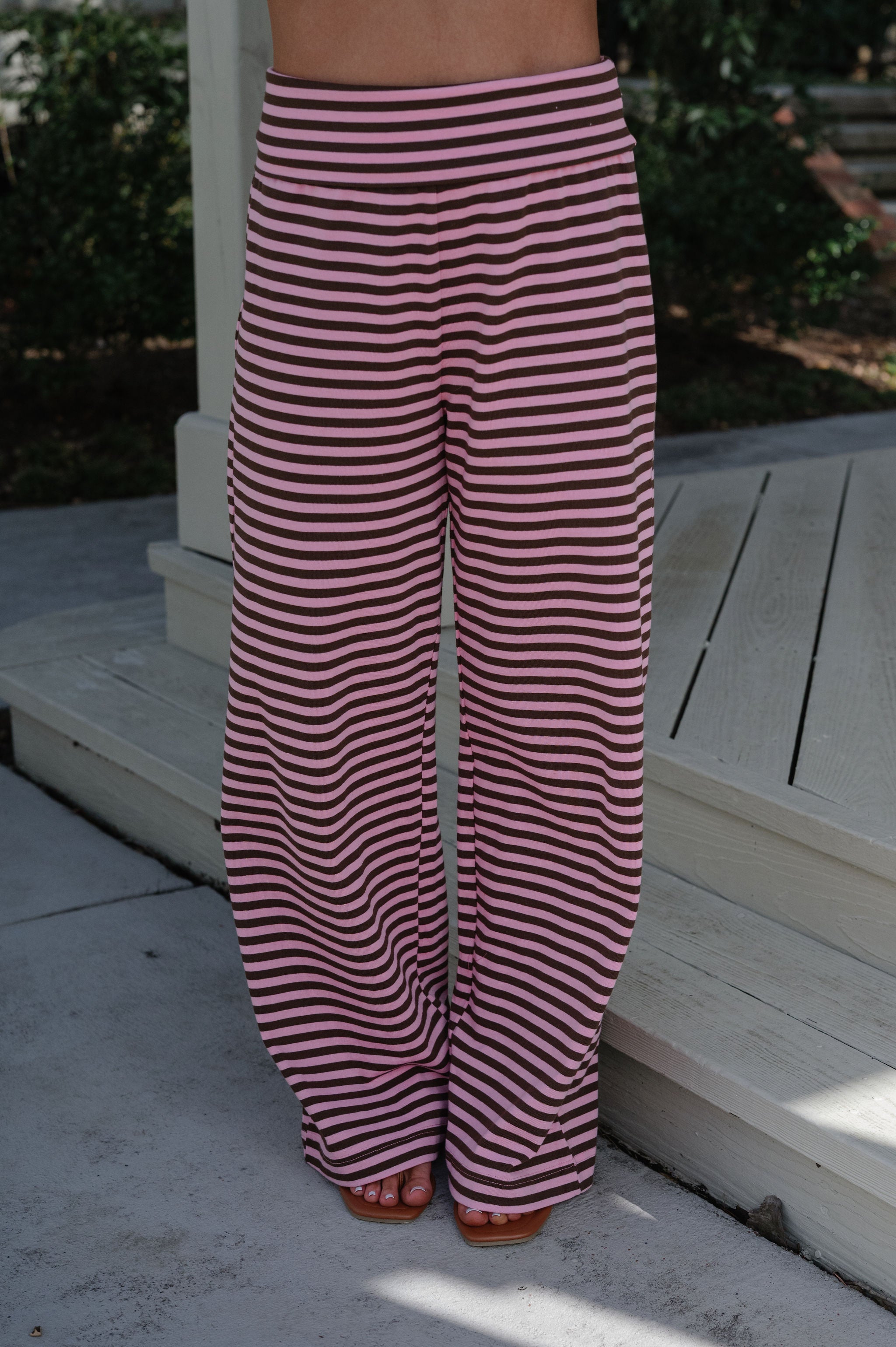 Paloma Striped Pants Set-Pink/Brown