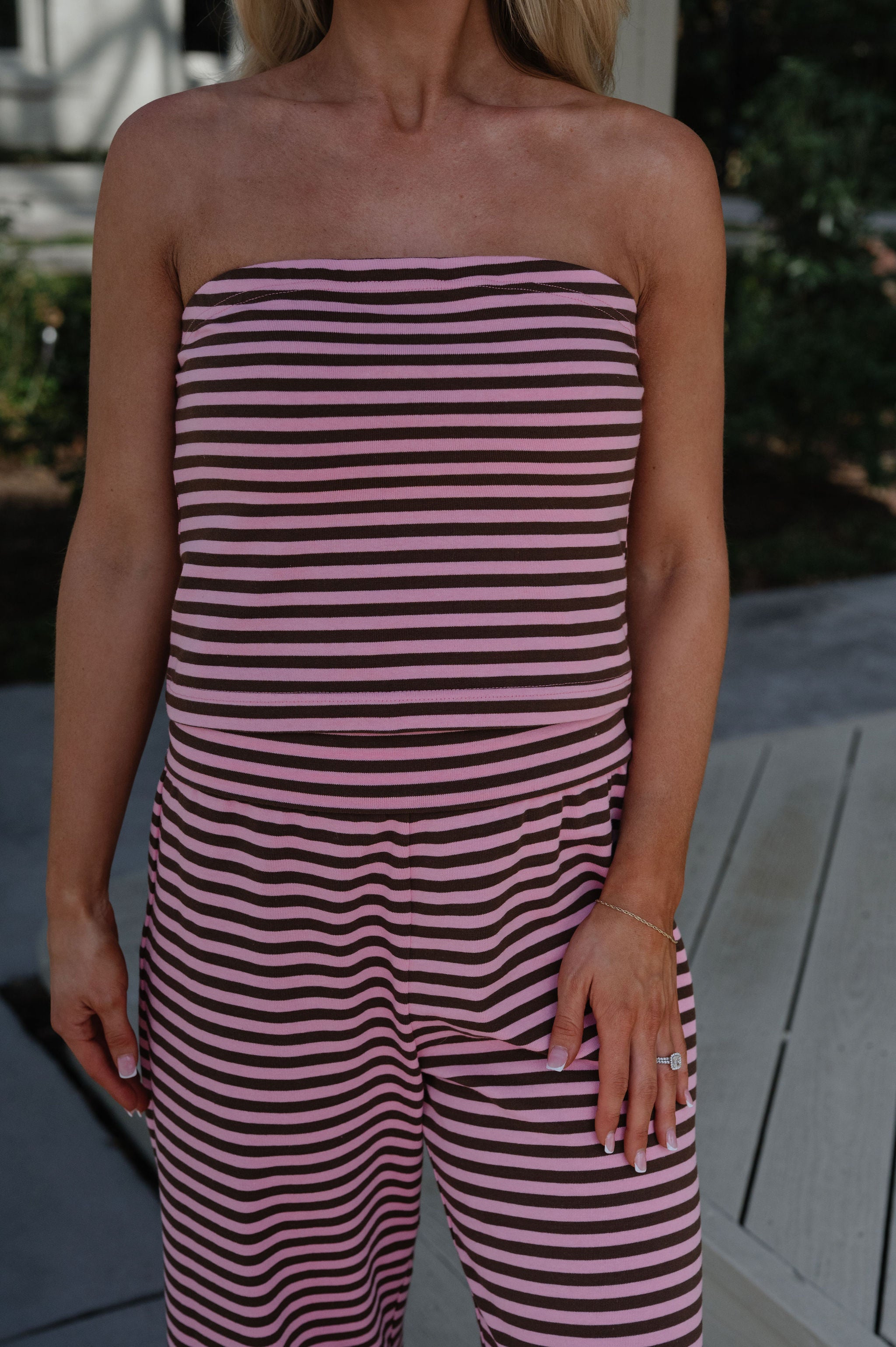 Paloma Striped Pants Set-Pink/Brown