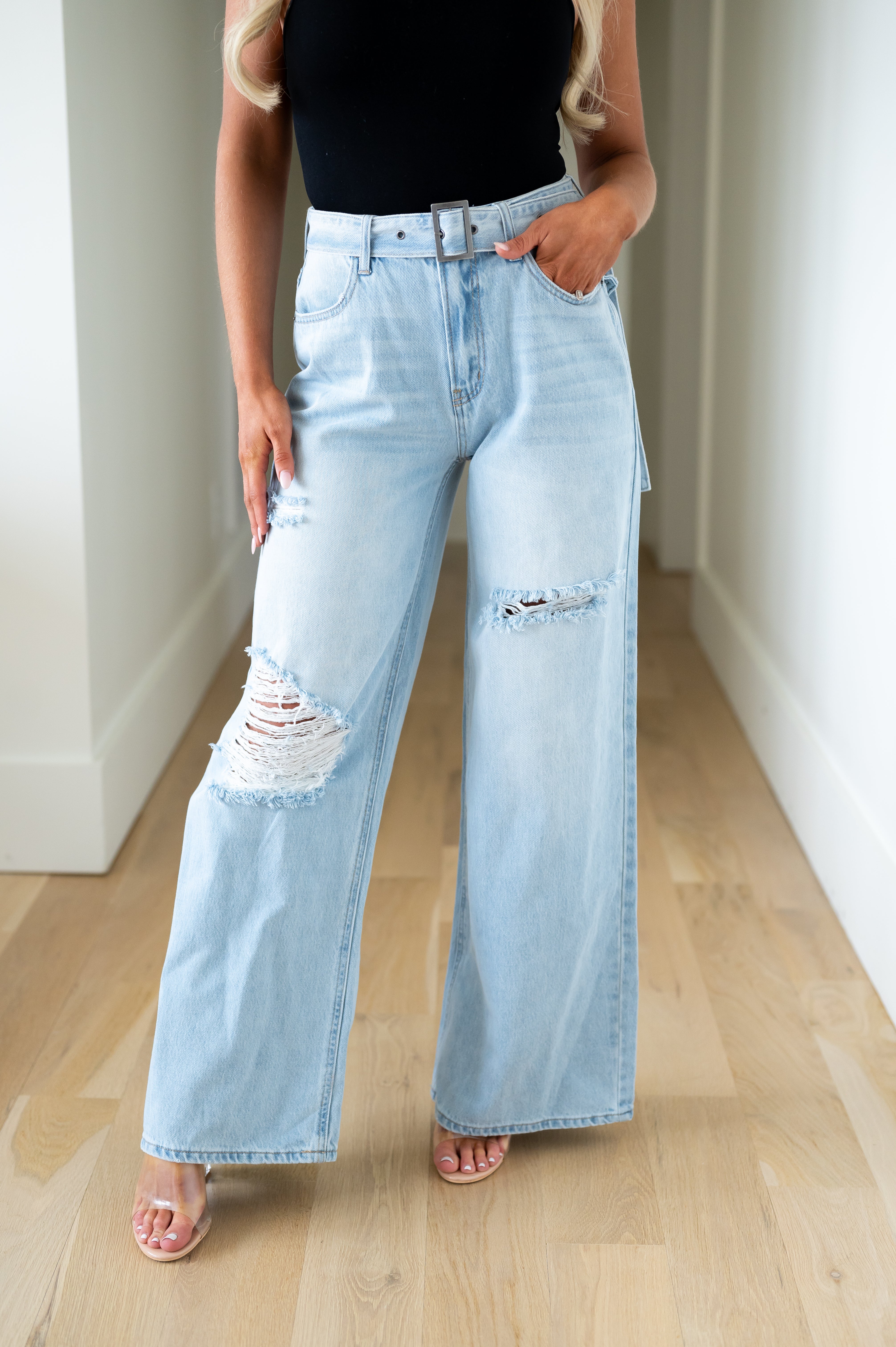 Myers Belted Jeans-Light Denim