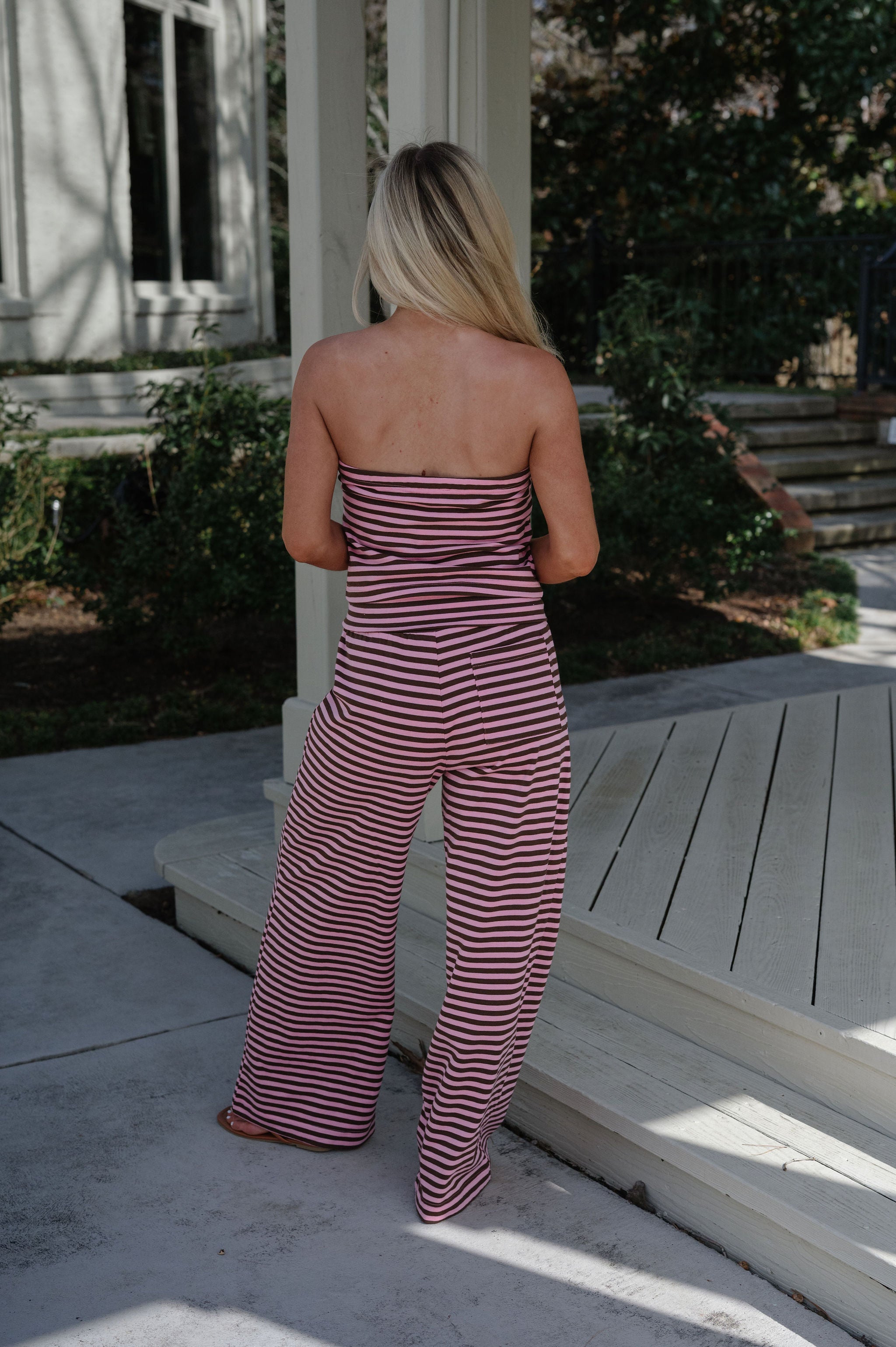 Paloma Striped Pants Set-Pink/Brown